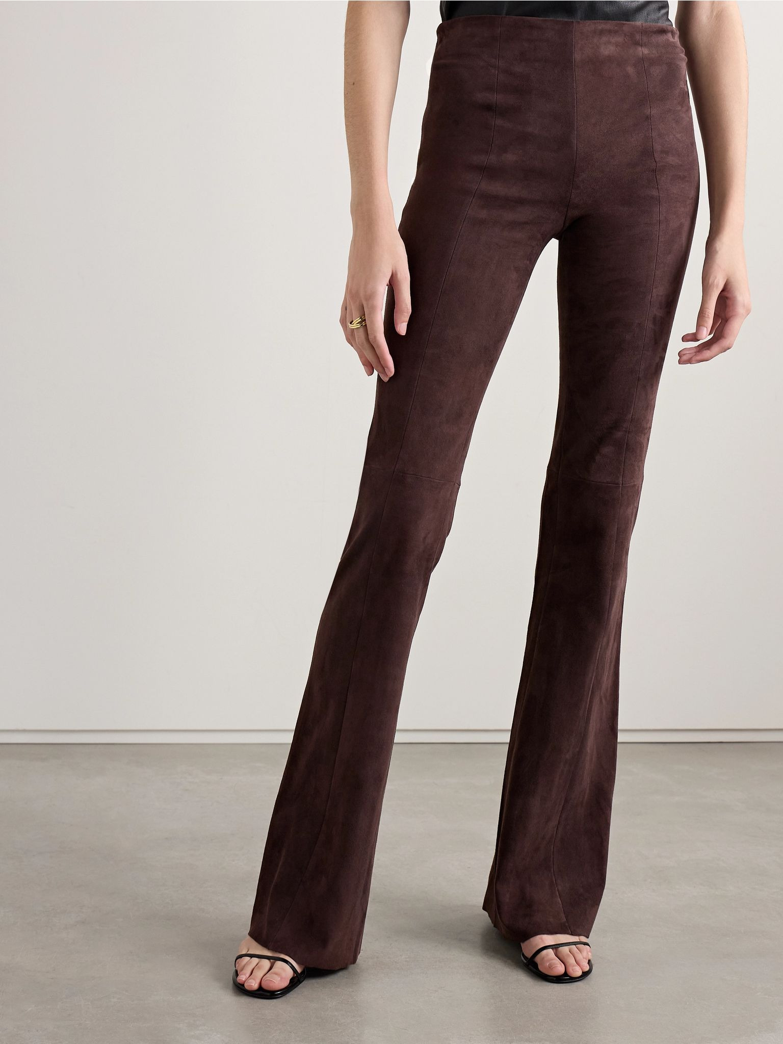Gégé suede flared pants Dark brown - 3