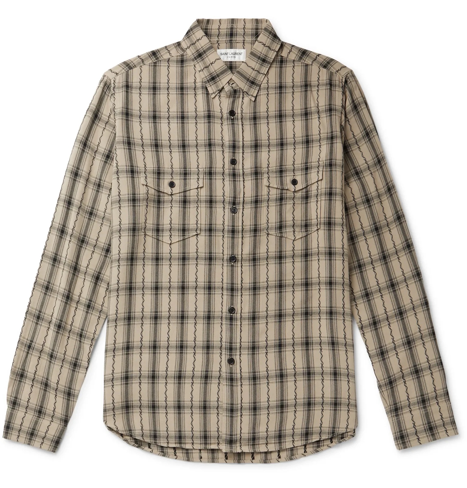 Oversized Embroidered Checked Woven Shirt - 1