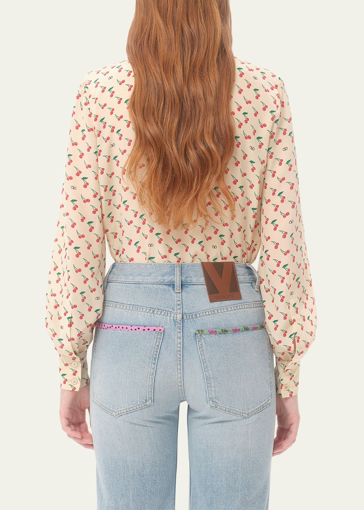 Cherry Print Crepe De Chine Button-Down Blouse - 3