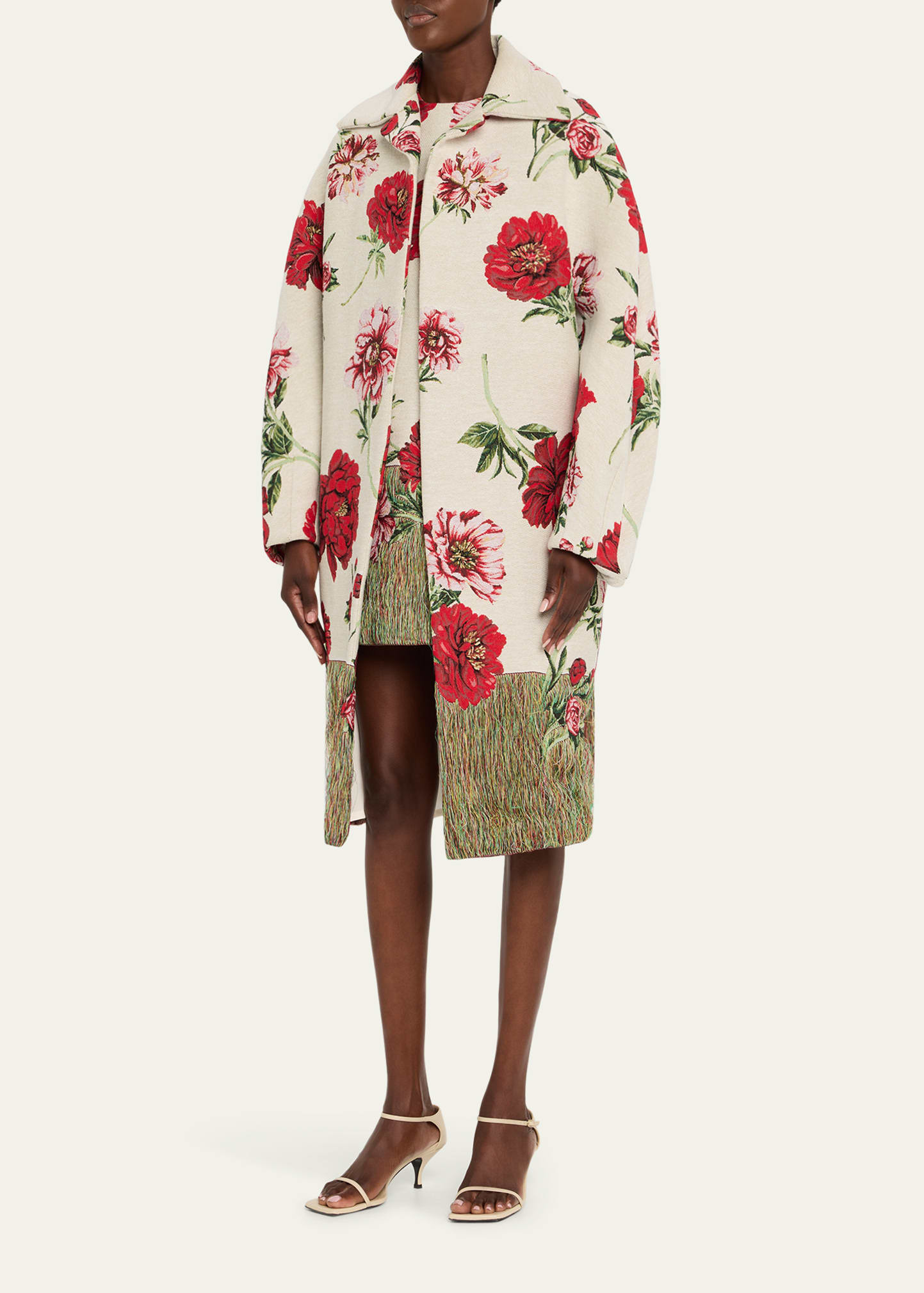 Oversized Peony Jacquard Coat - 4