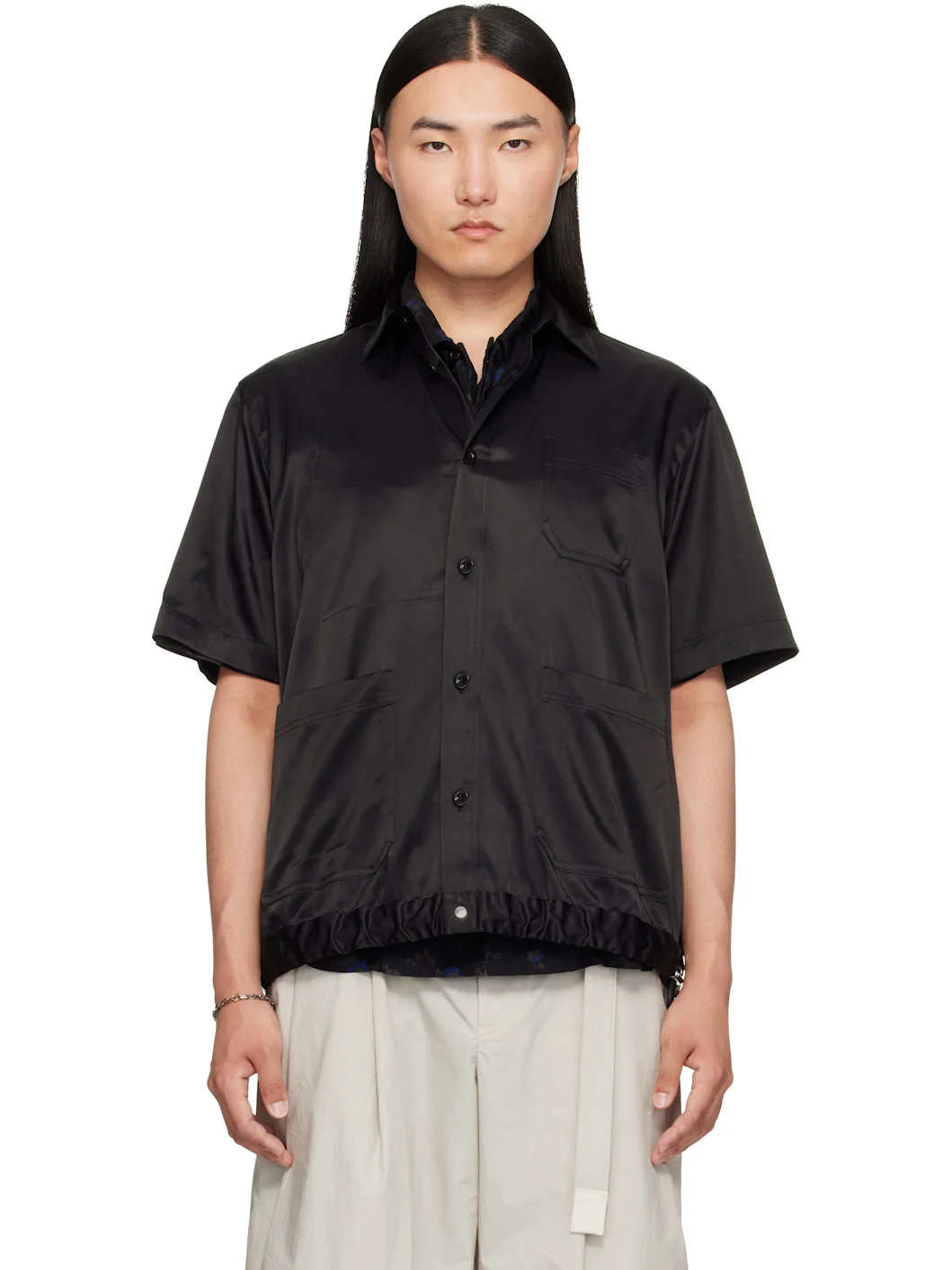 Black Rayon Cotton Twill Shirt - 1