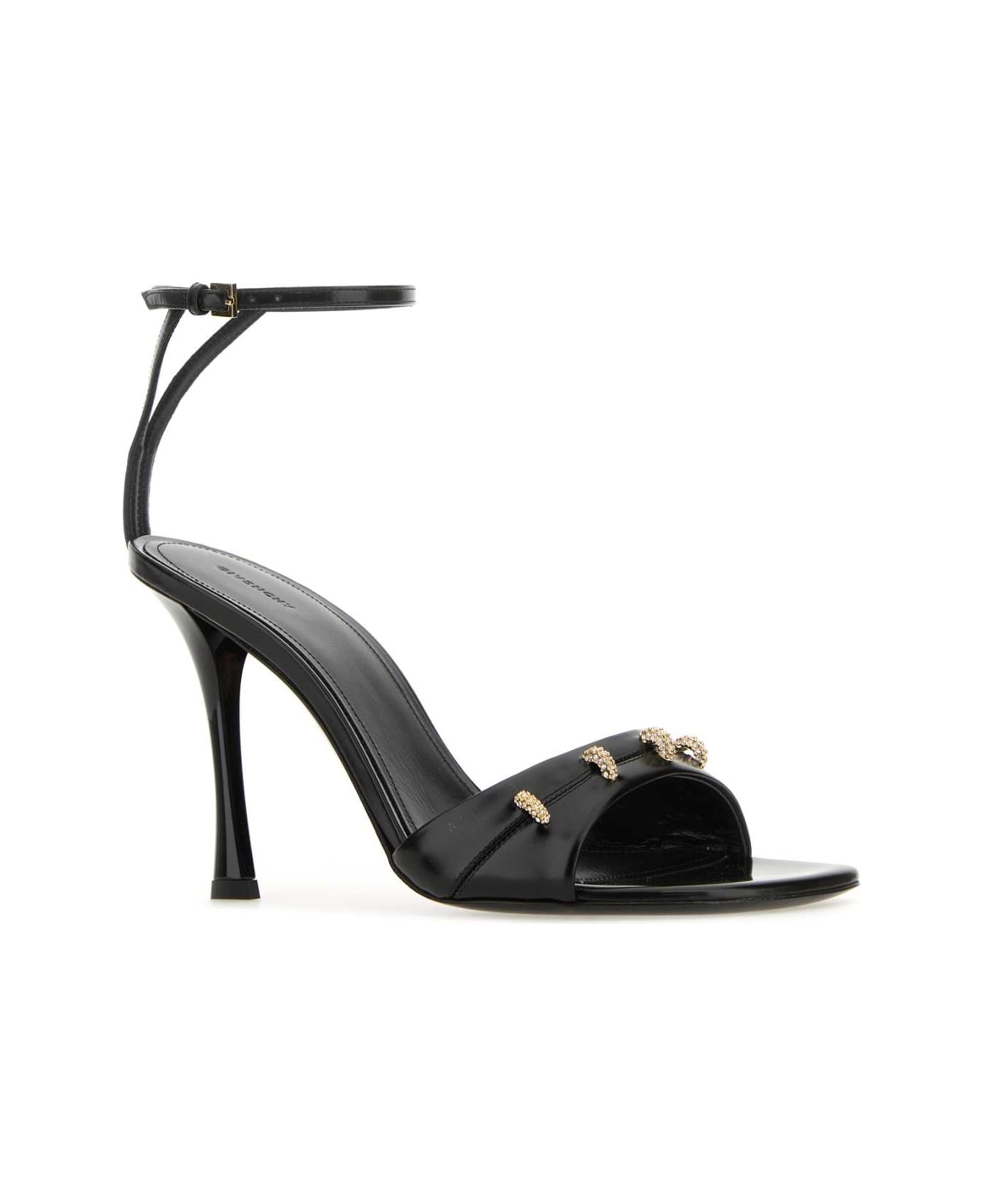Black Leather Stitch Sandals - 2