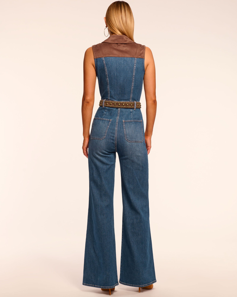 Claudette Fauxe Suede Trim Denim Jumpsuit 4