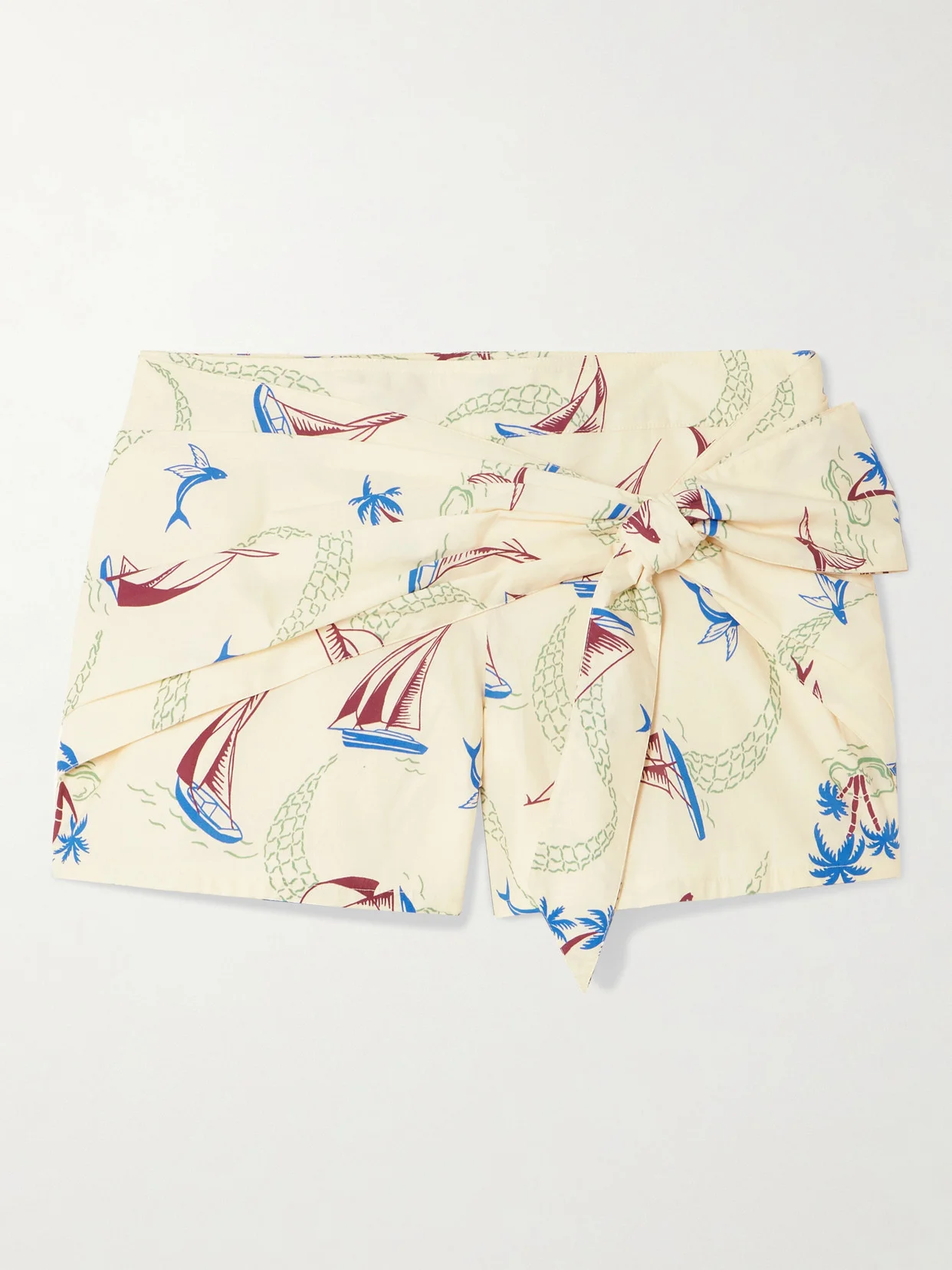 Bow-detailed Printed Cotton Shorts - 1