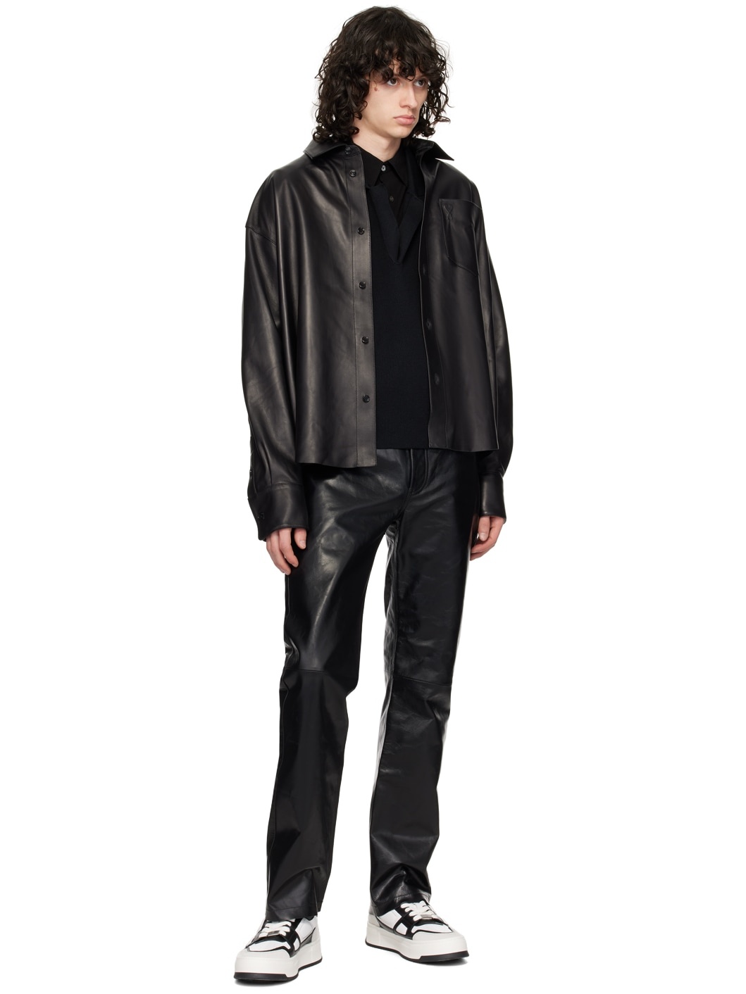 Black Embossed Leather Jacket - 4