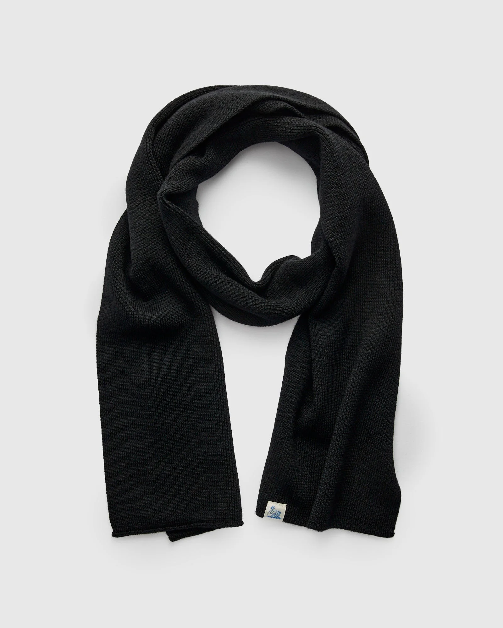 Merino Wool Classic Ribbed Scarf in Deep Black - 1