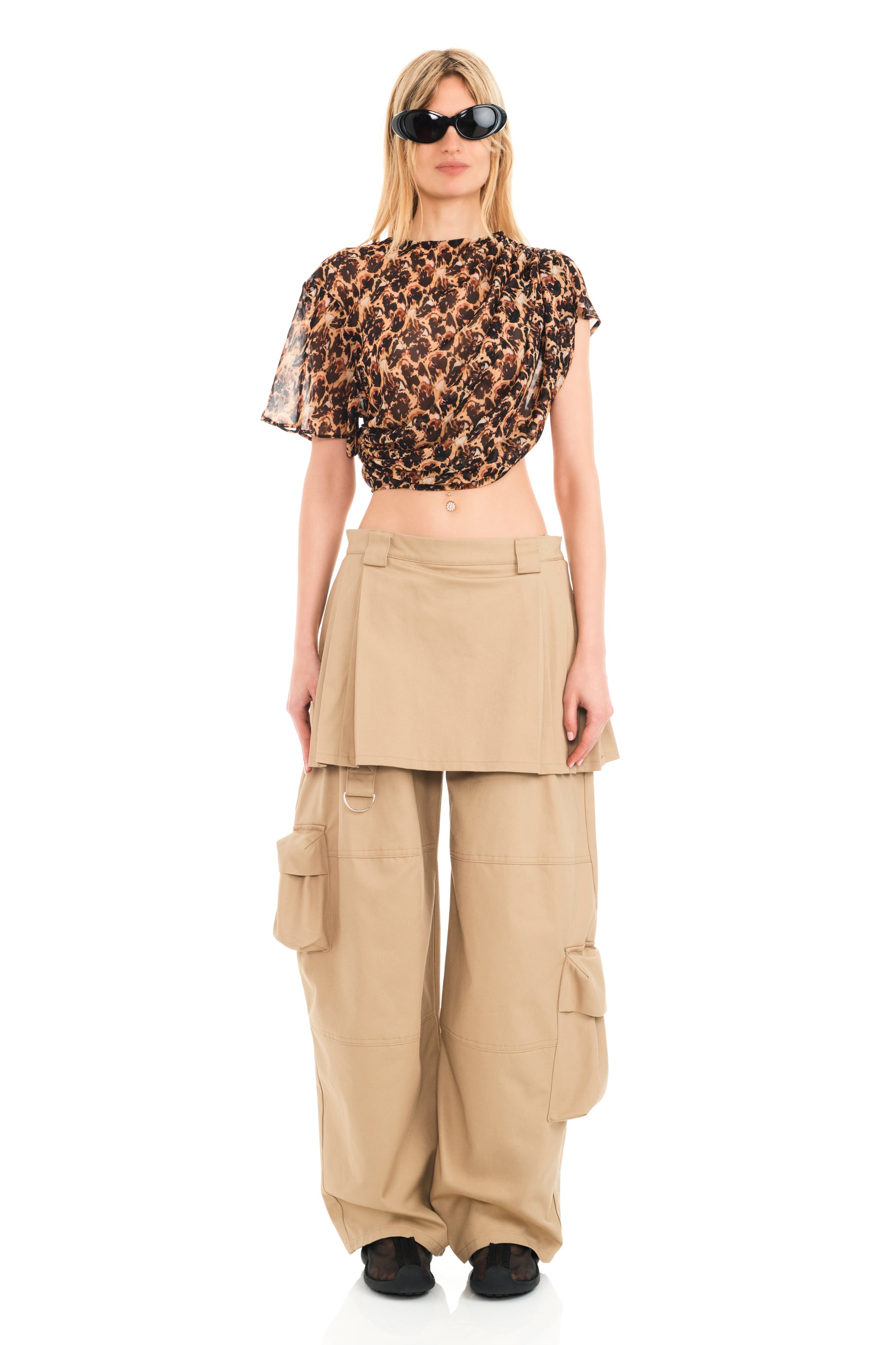 KHAKI LAWN SKIRT CARGO PANT - 2