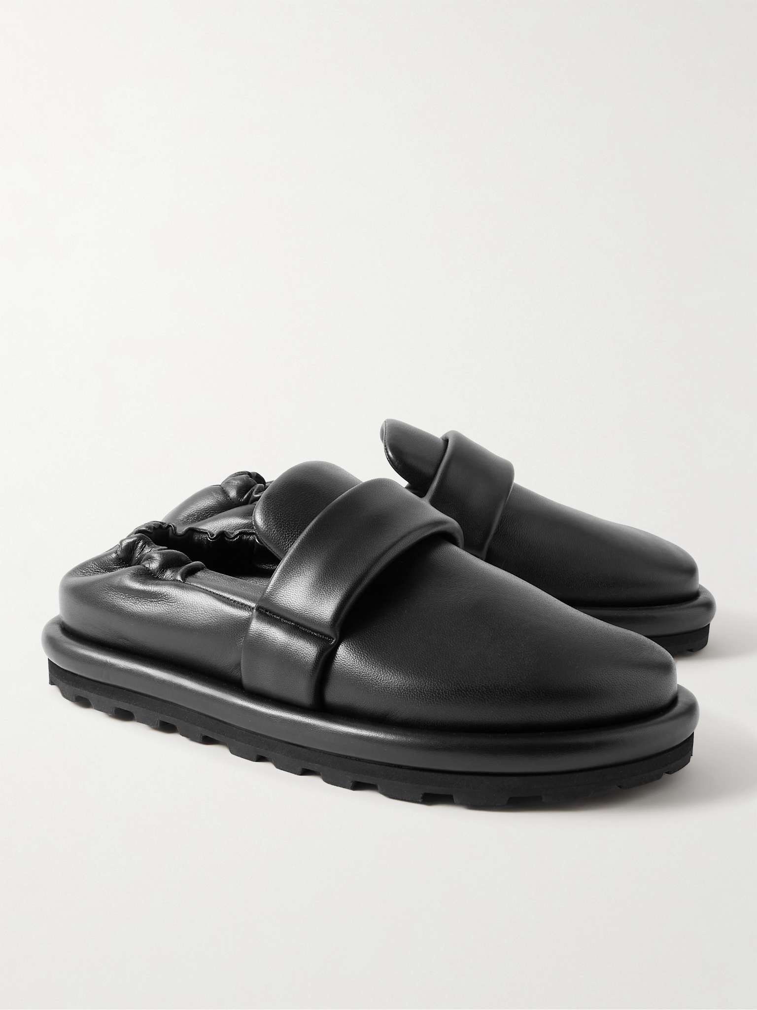 Puffy Padded Leather Mules - 4