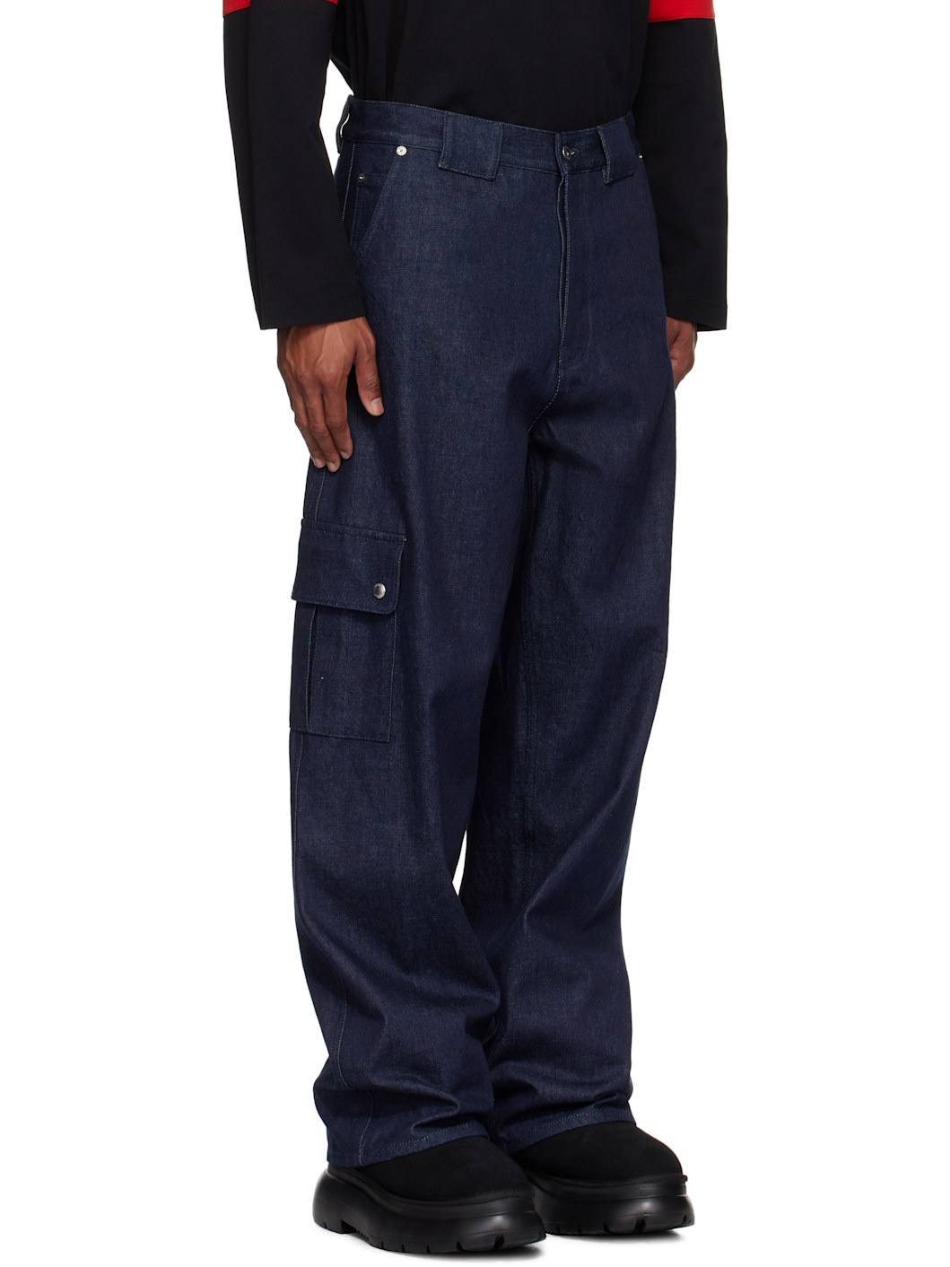 Blue Script Raw Denim Cargo Pants - 2