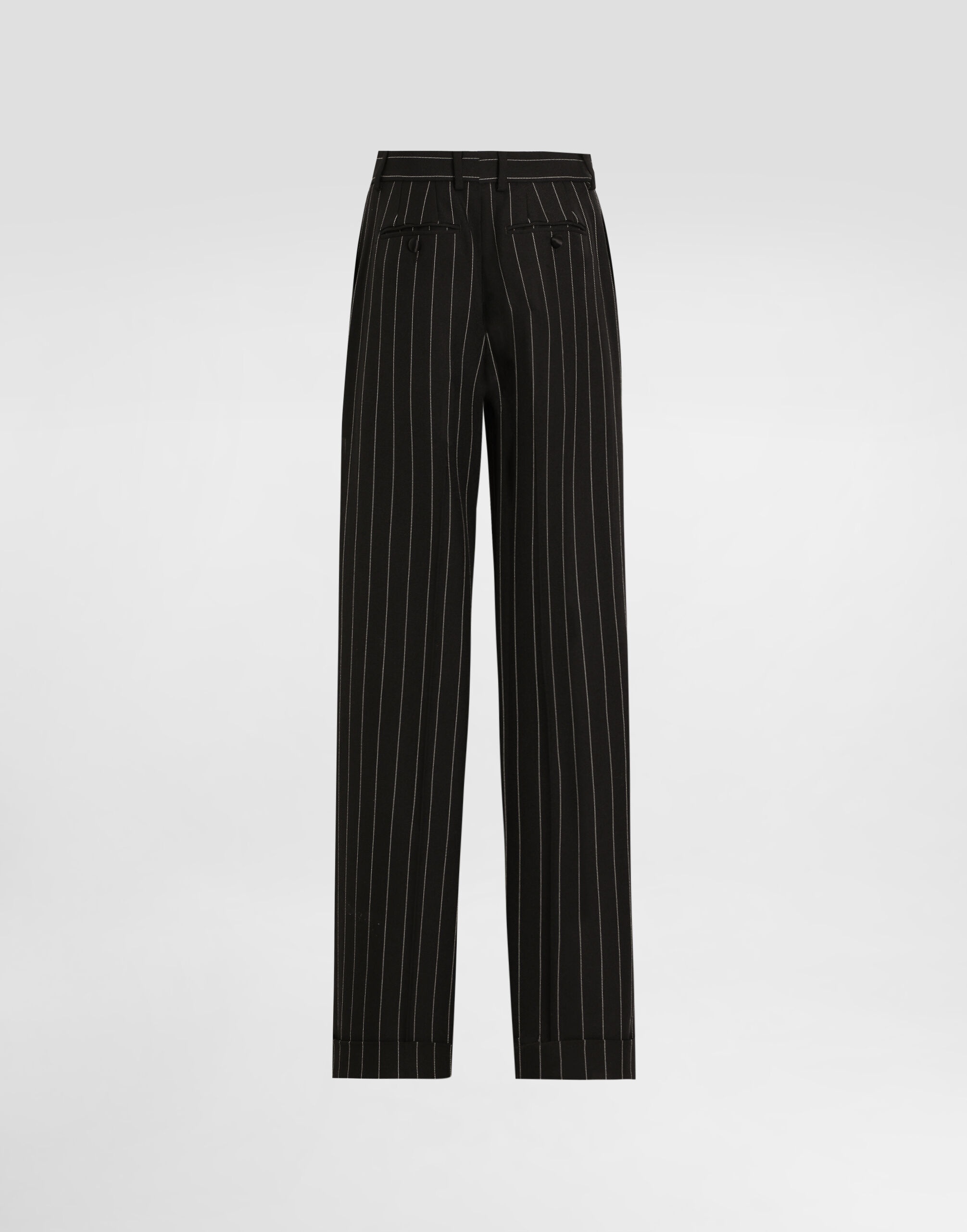 Straight-leg pinstripe wool pants with turn-ups - 7