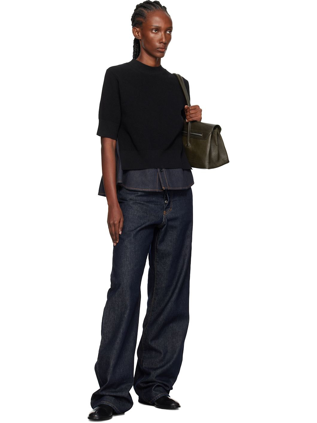 Black & Navy Denim x Knit Sweater - 4