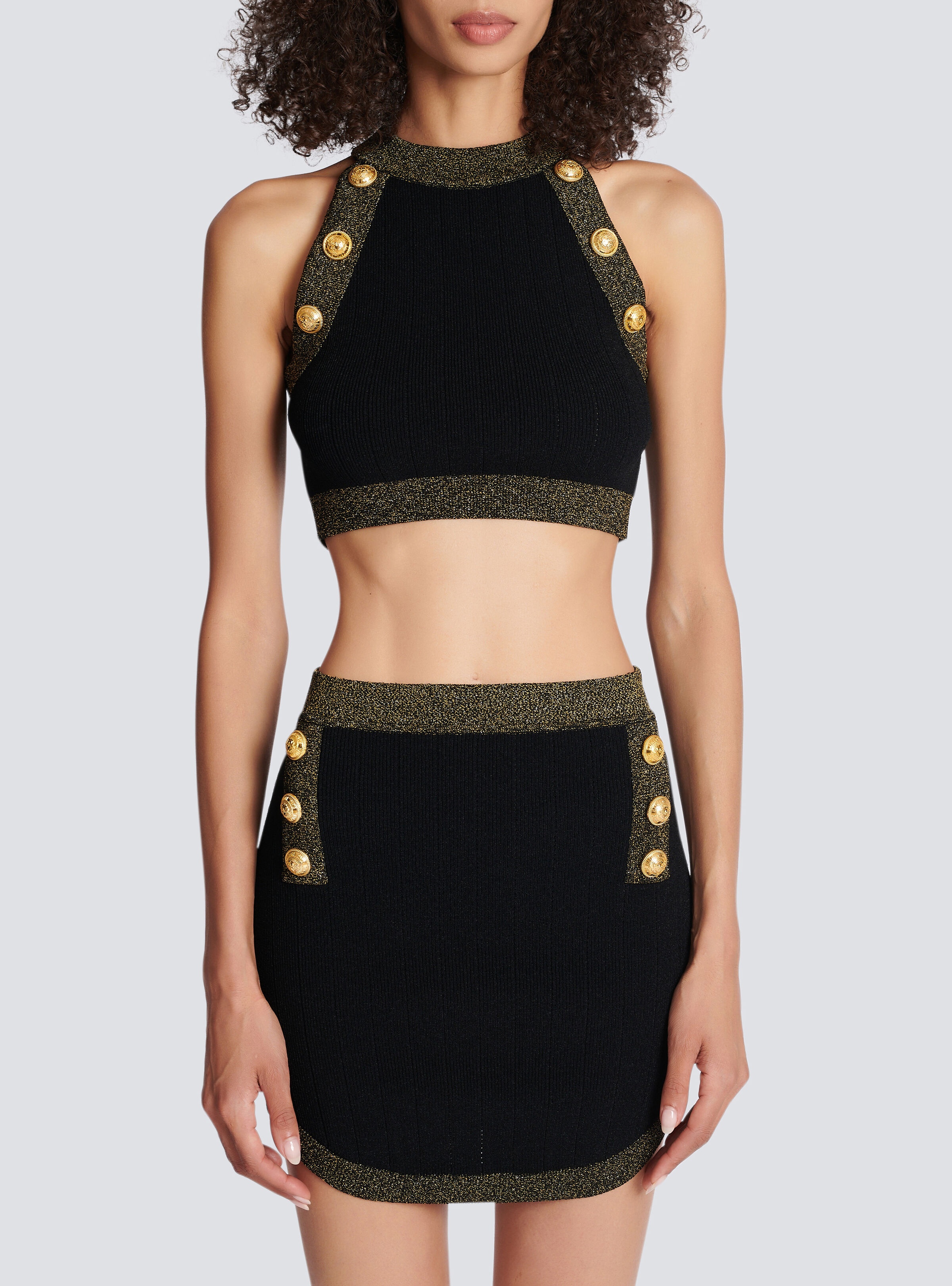 Gold-trimmed knit crop top - 5
