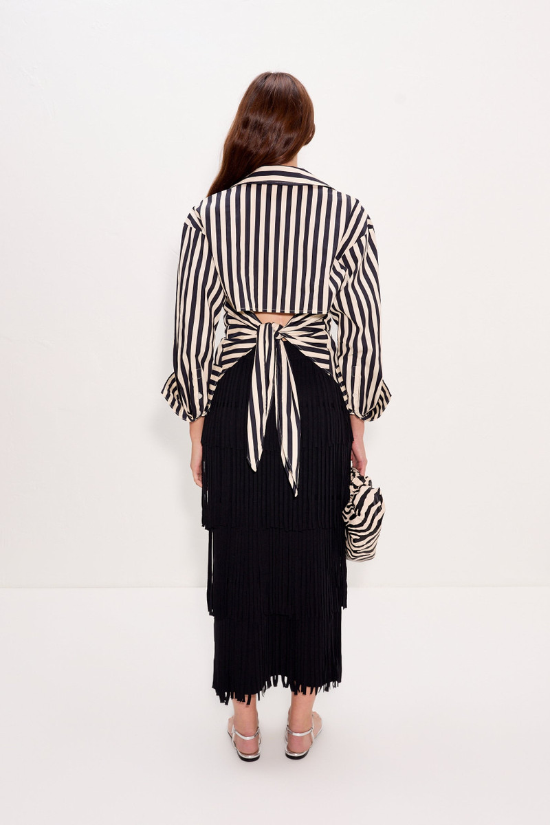 SIMONMILLER Loch Poplin Button Up in Black/White Stripe outlook