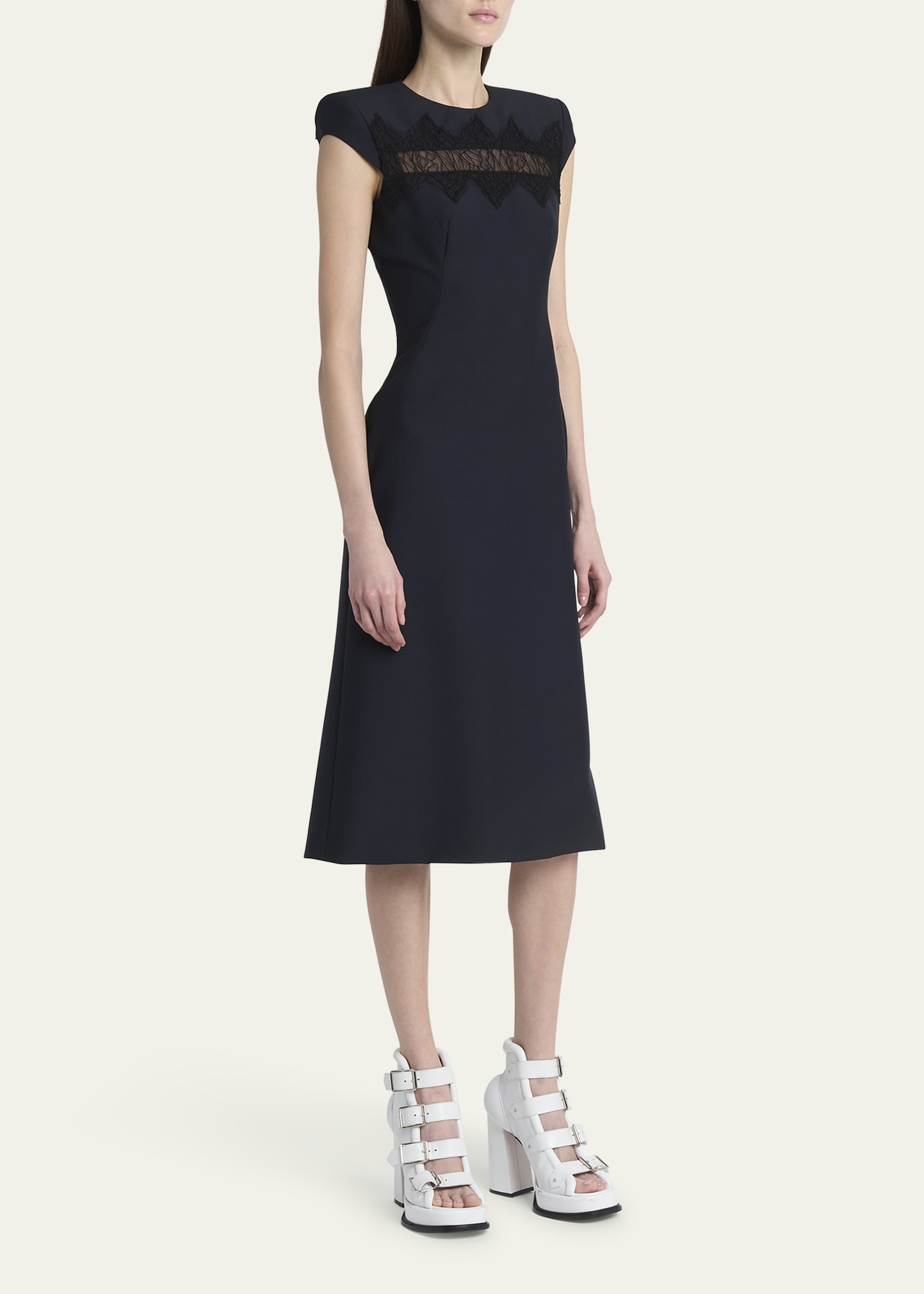 Spider Lace Cap-Sleeve Wool Mohair Midi Dress - 4