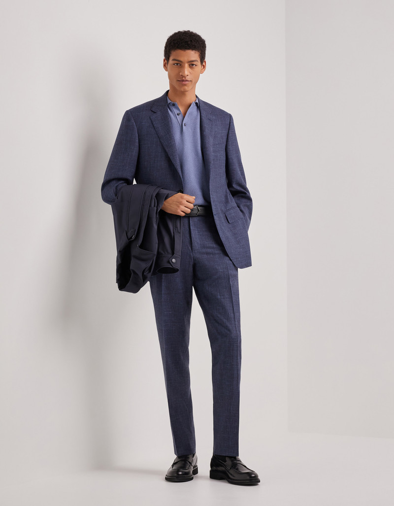 LIGHT BLUE AND BLUE SILK AND CASHMERE REGULAR-FIT OVERCHECK JACKET 184