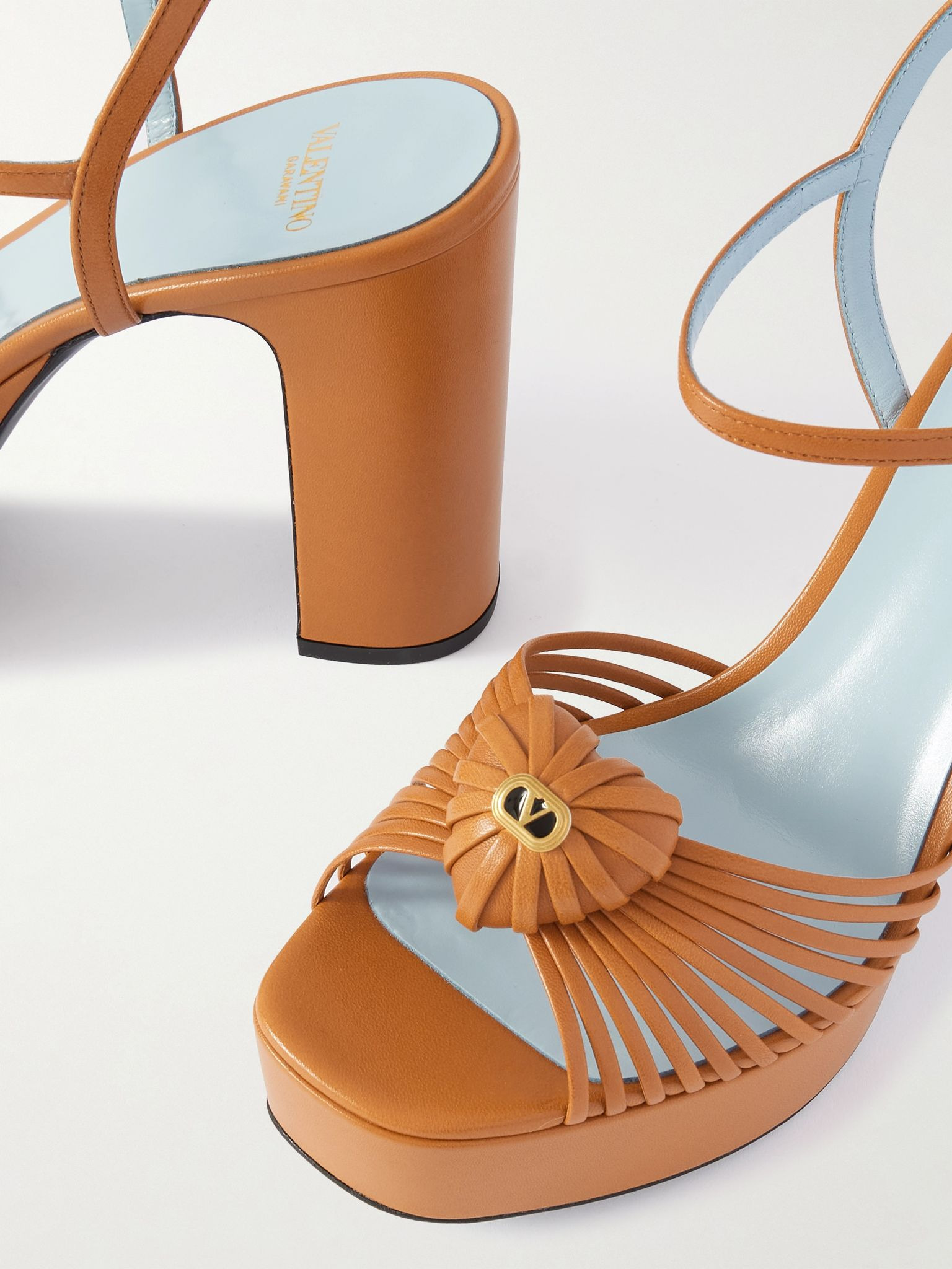 Embellished leather platform sandals Tan - 4