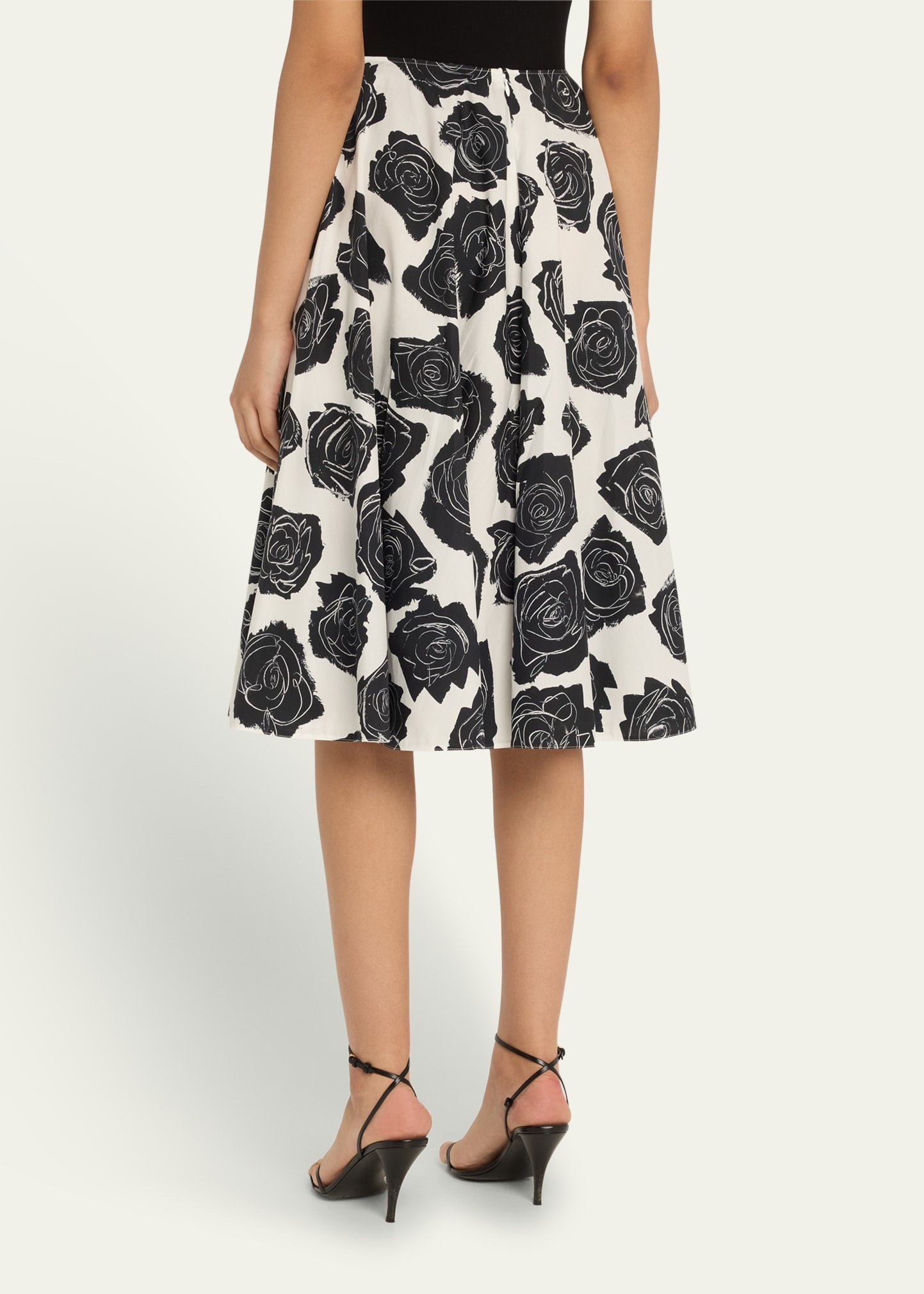 Rose-Printed Flare Midi Skirt - 3