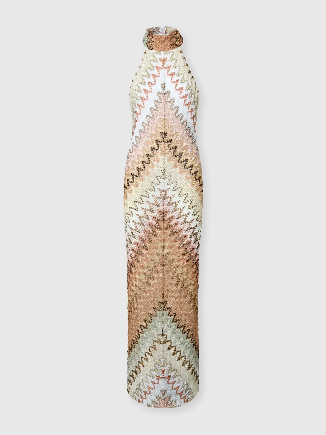 Long dress with halterneck neckline in zig zag lace - 1
