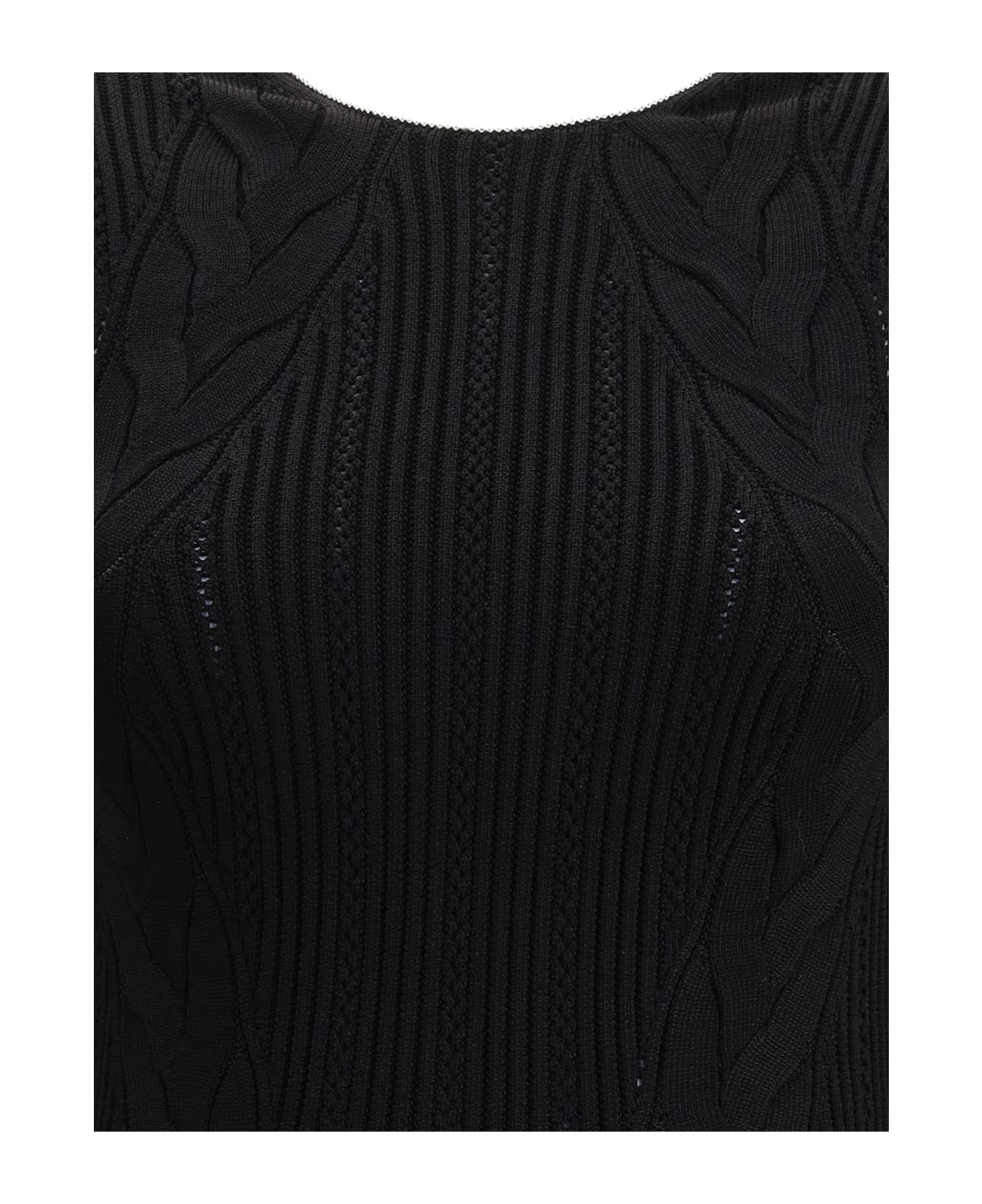 Sleeveless Torsade Knit Long Dress - 3