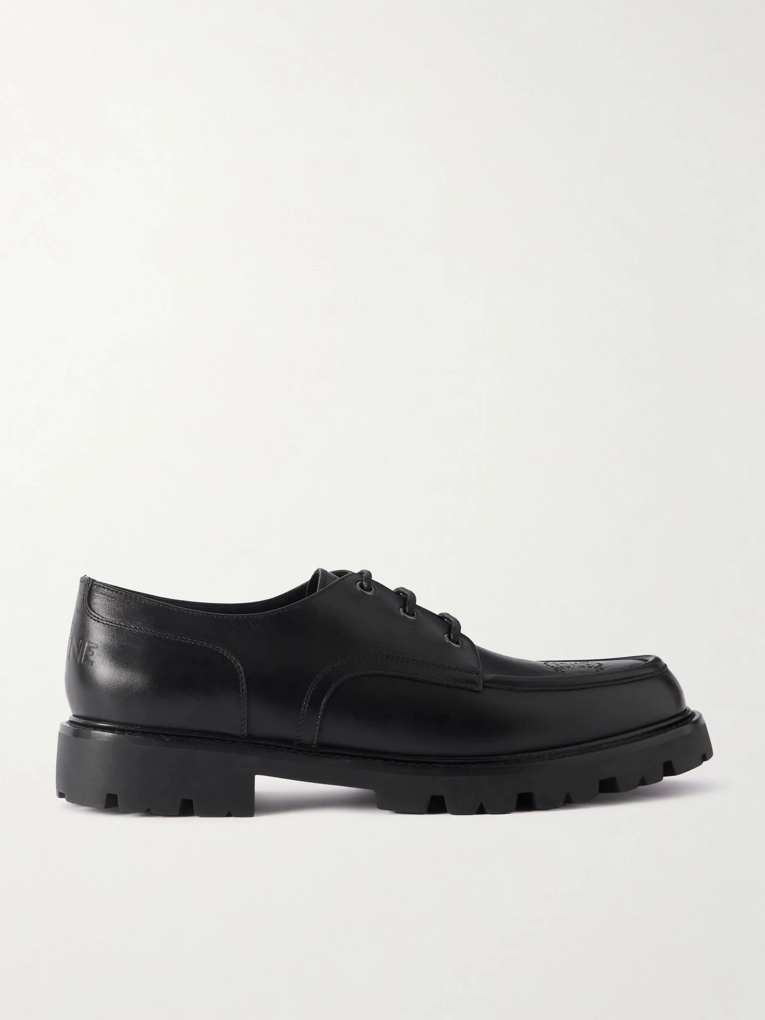 Logo-Perforated Leather Derby Shoes Black - 1