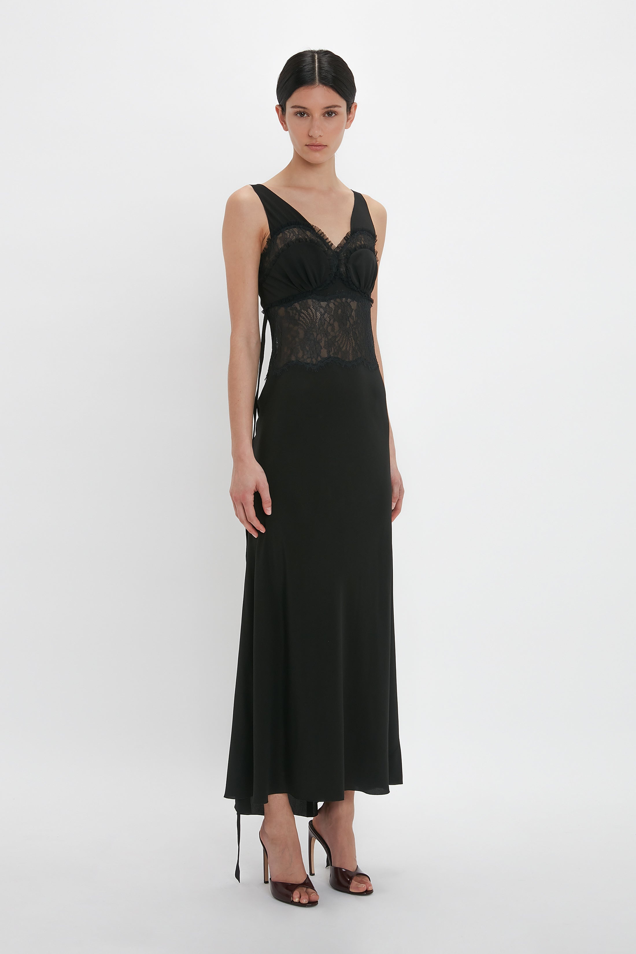 Ruffle Detail Midi Dress In Black - 3