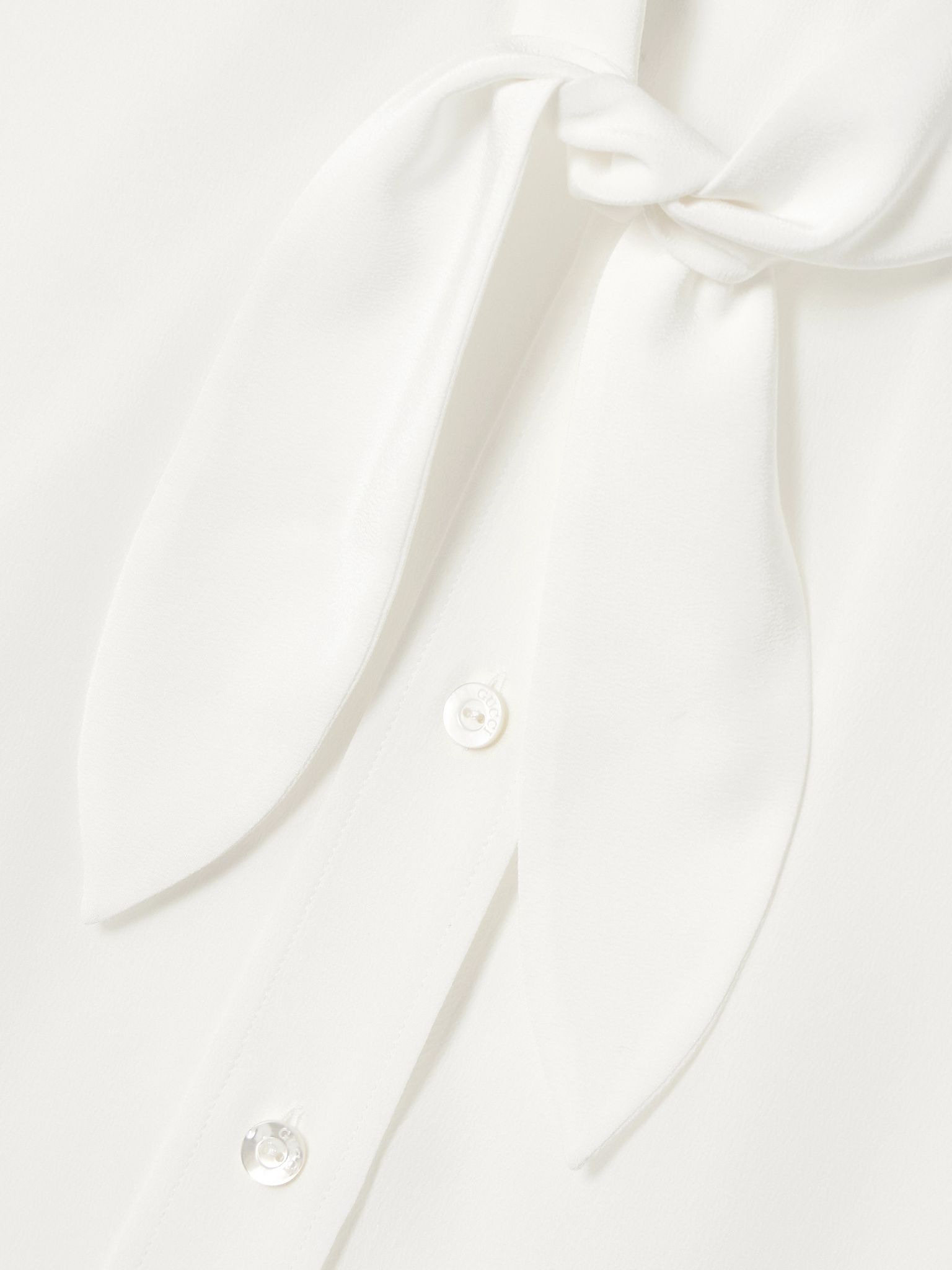 Embroidered pussy-bow silk shirt White - 5
