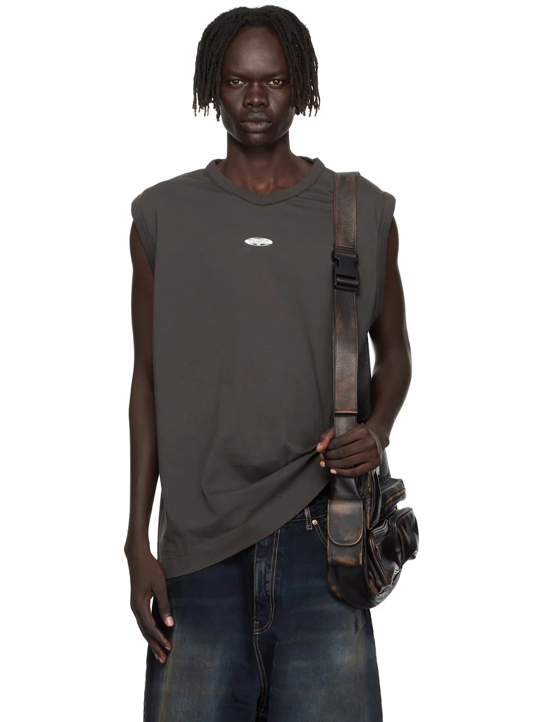 Brown Oval Logo Jersey Tank Top - 1