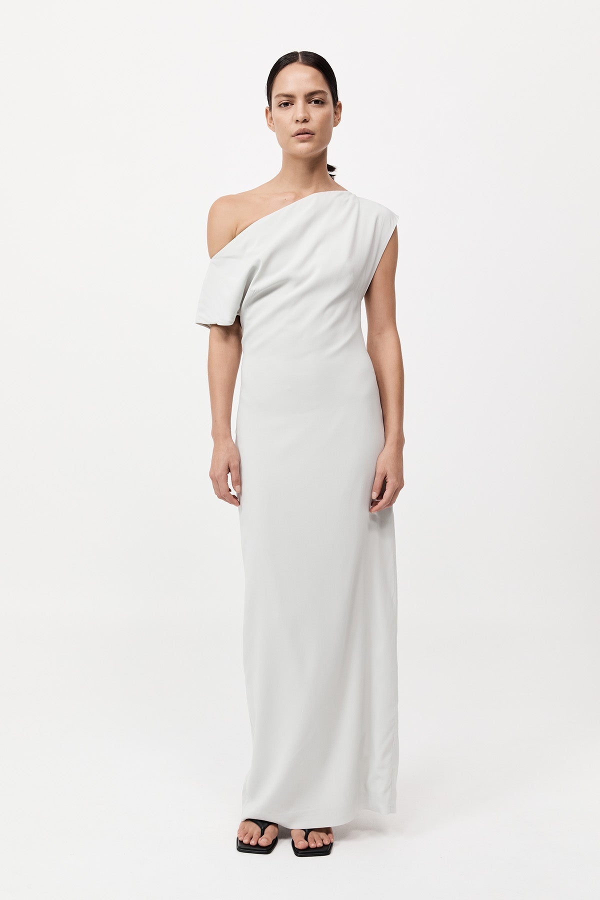 Asymmetric Off Shoulder Dress - Sliver - 2