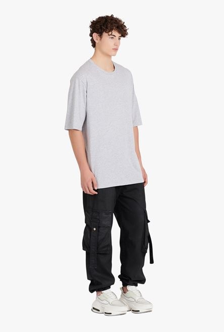 Oversized heather gray eco-designed cotton T-shirt with white Balmain logo print - 6