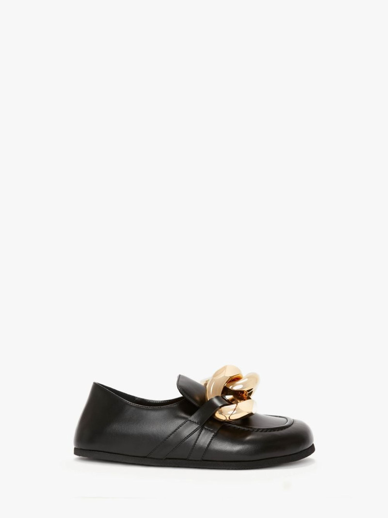 CLOSED BACK LEATHER CHAIN LOAFERS - 1