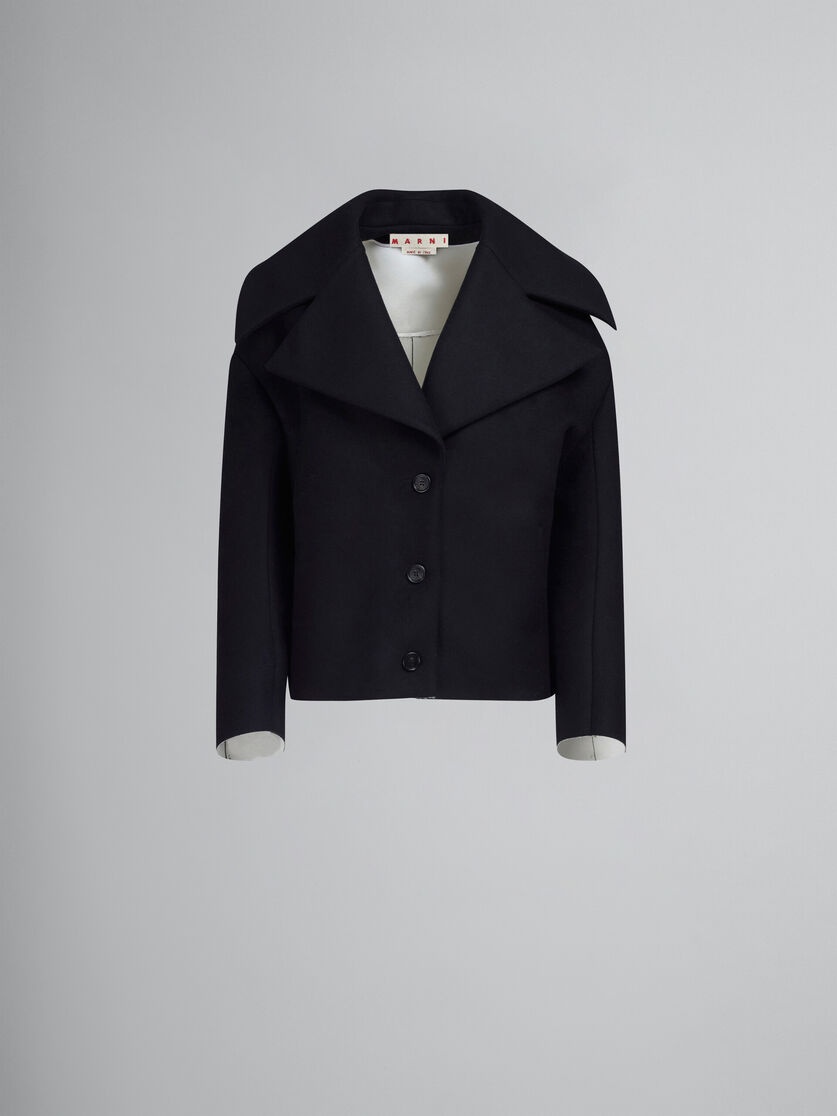 BLACK BONDED WOOL AND FELT COCOON JACKET - 1