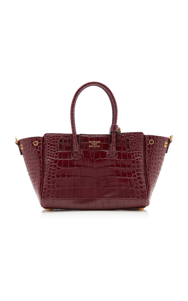 Bel Air Croc-Embossed Leather 휴대용 가방 burgundy 4