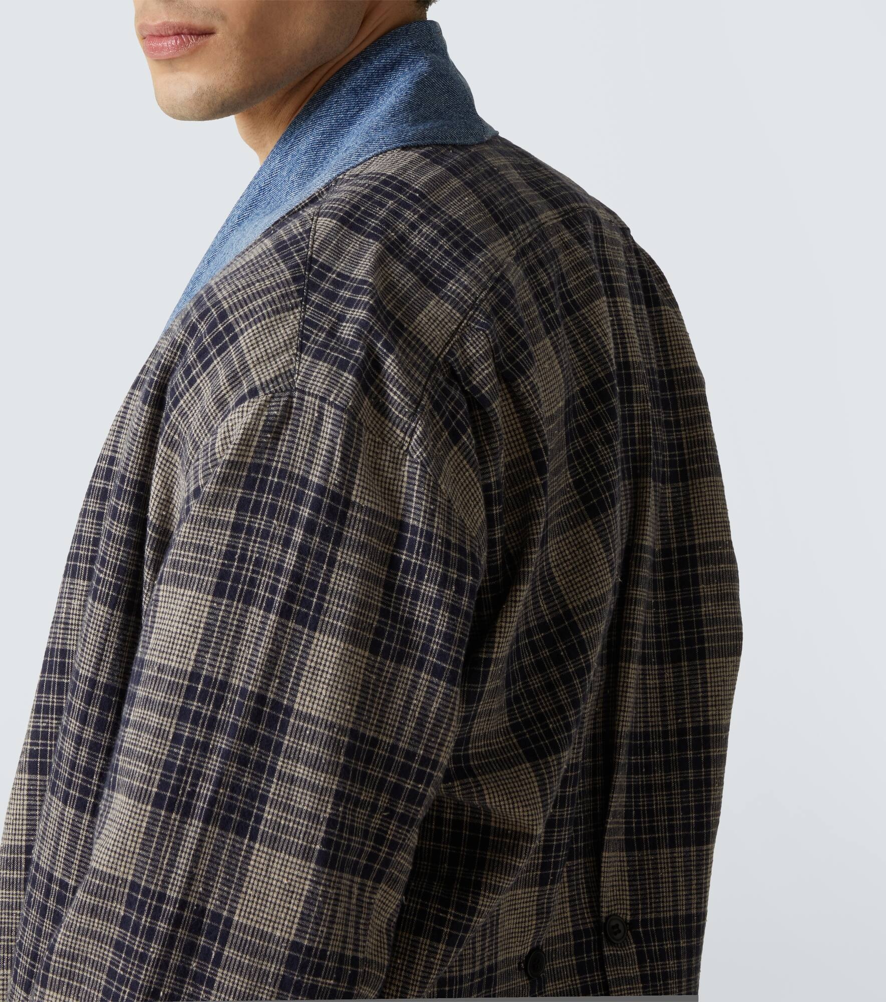Plaid denim-trimmed cotton coat - 5