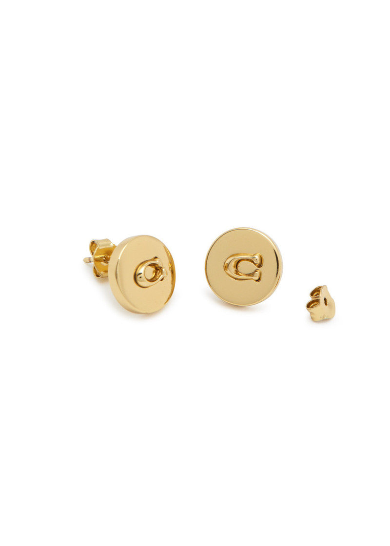 COACH Coach Signature C Stud Earrings, Earrings, Gold, One Size, Embossed outlook