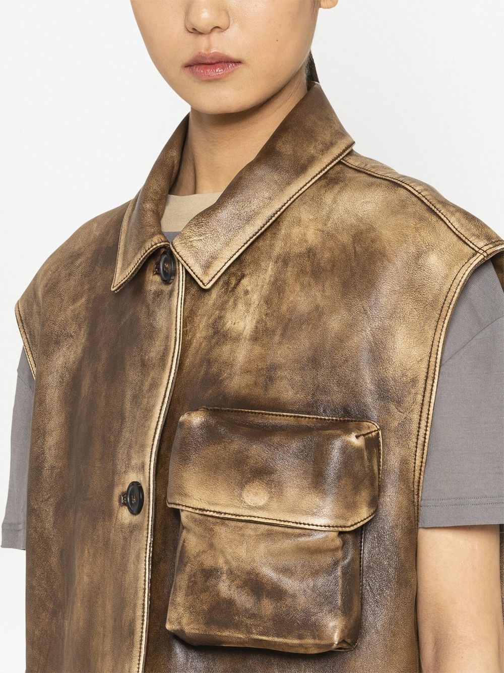 nappa leather long vest - 5