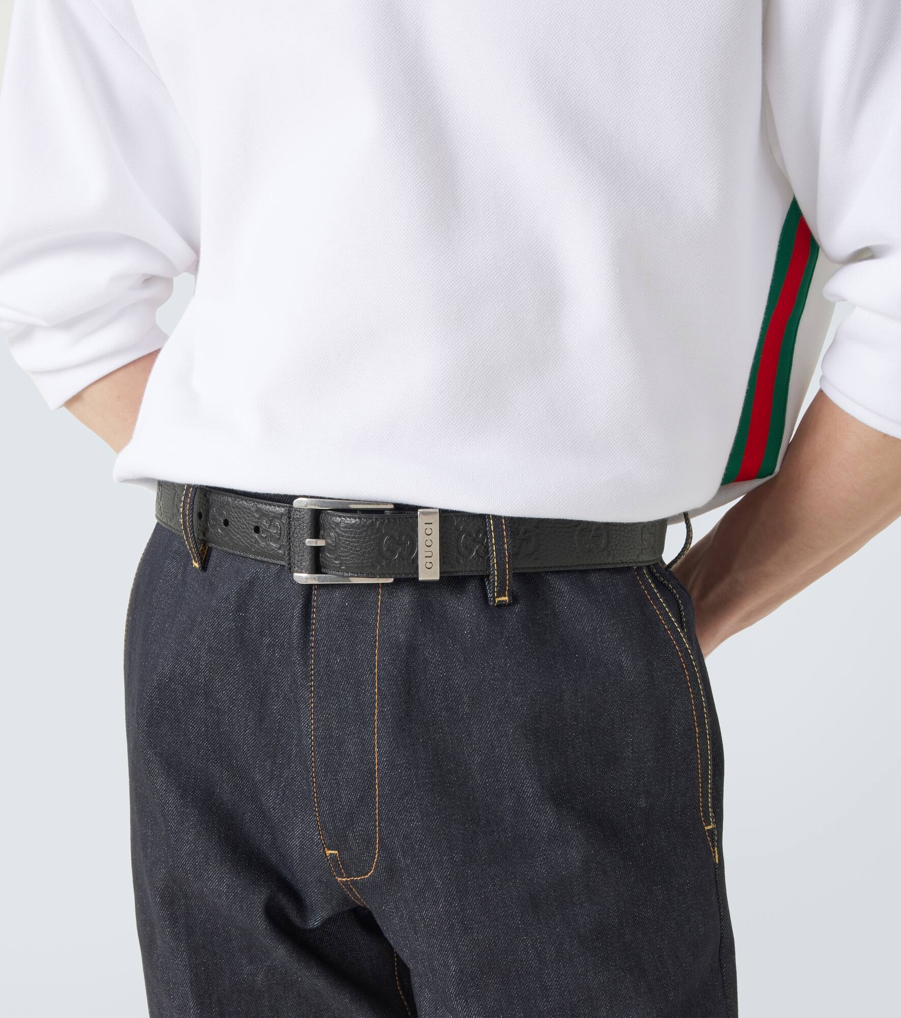 GG debossed leather belt - 3