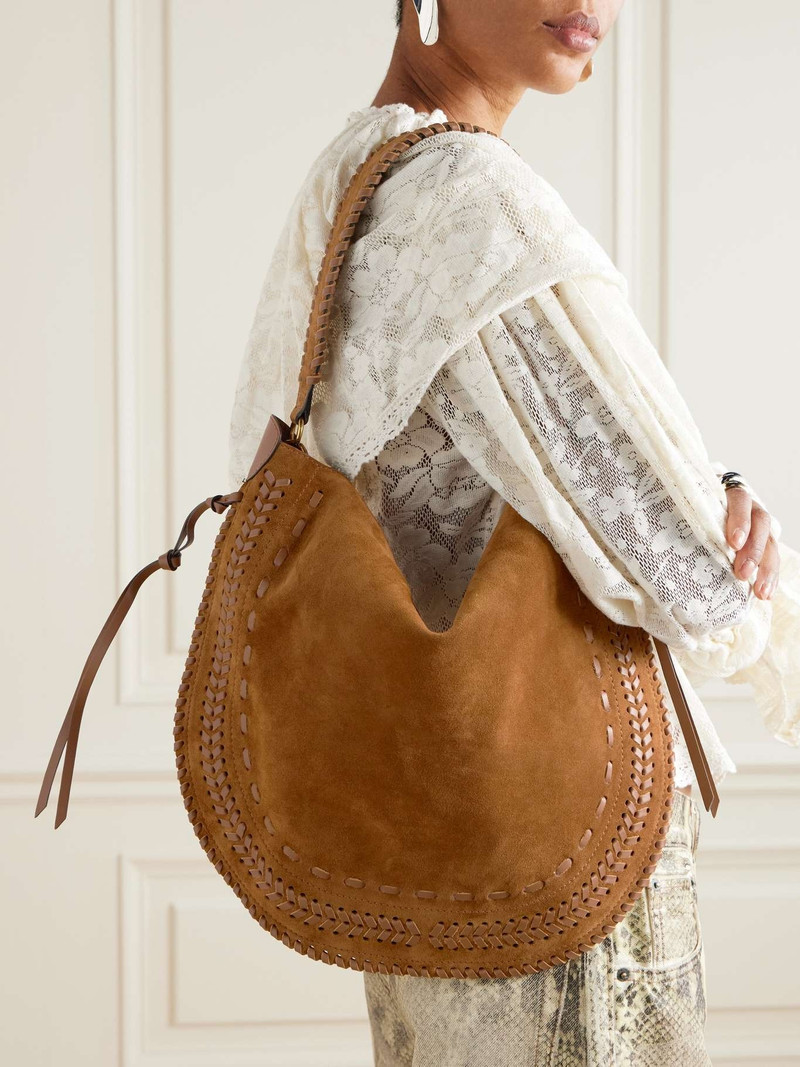 Isabel Marant Oskan leather-trimmed whipstitched suede tote Tan outlook