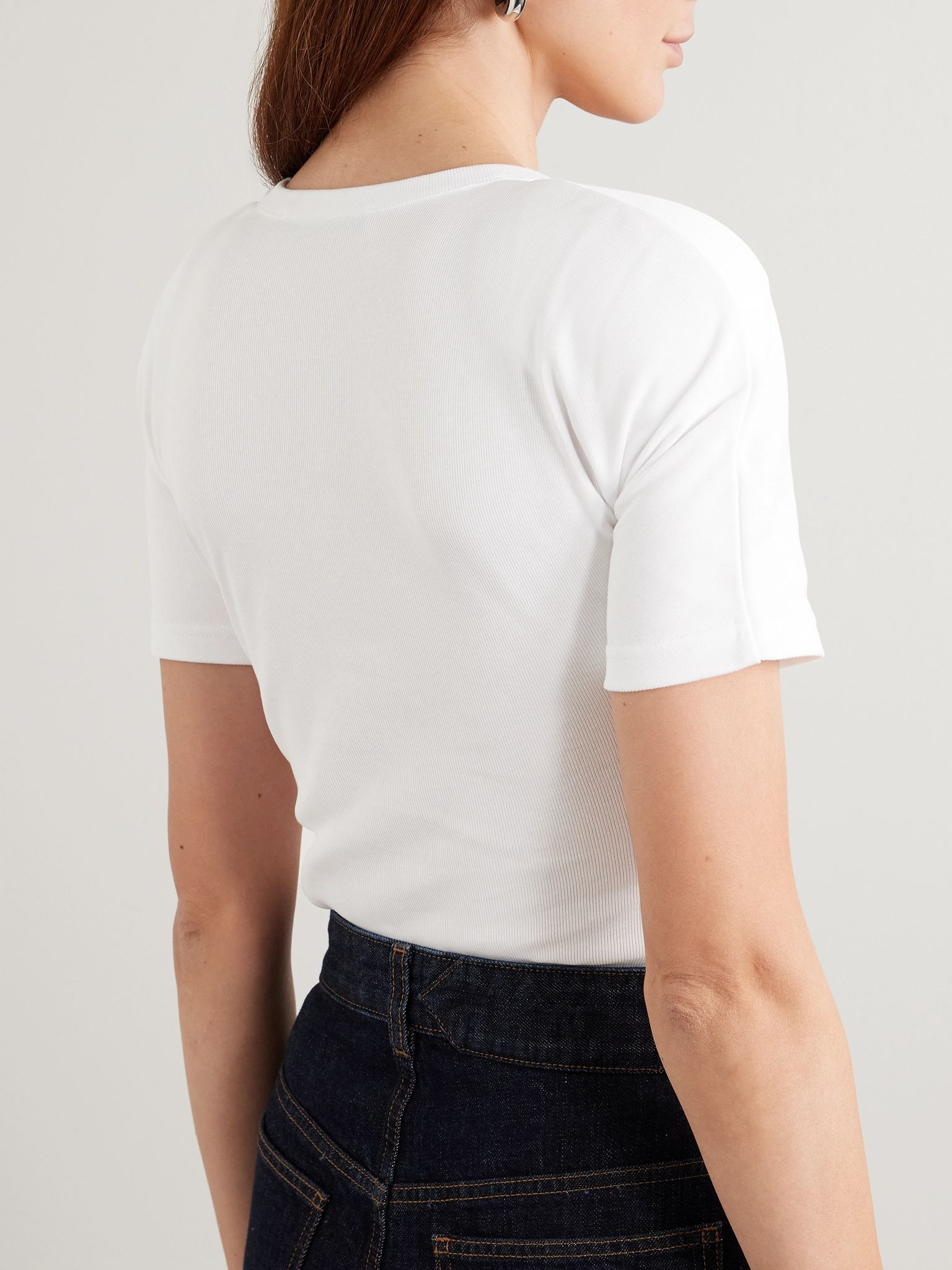 The Ovalo embroidered ribbed cotton-jersey bodysuit White - 4