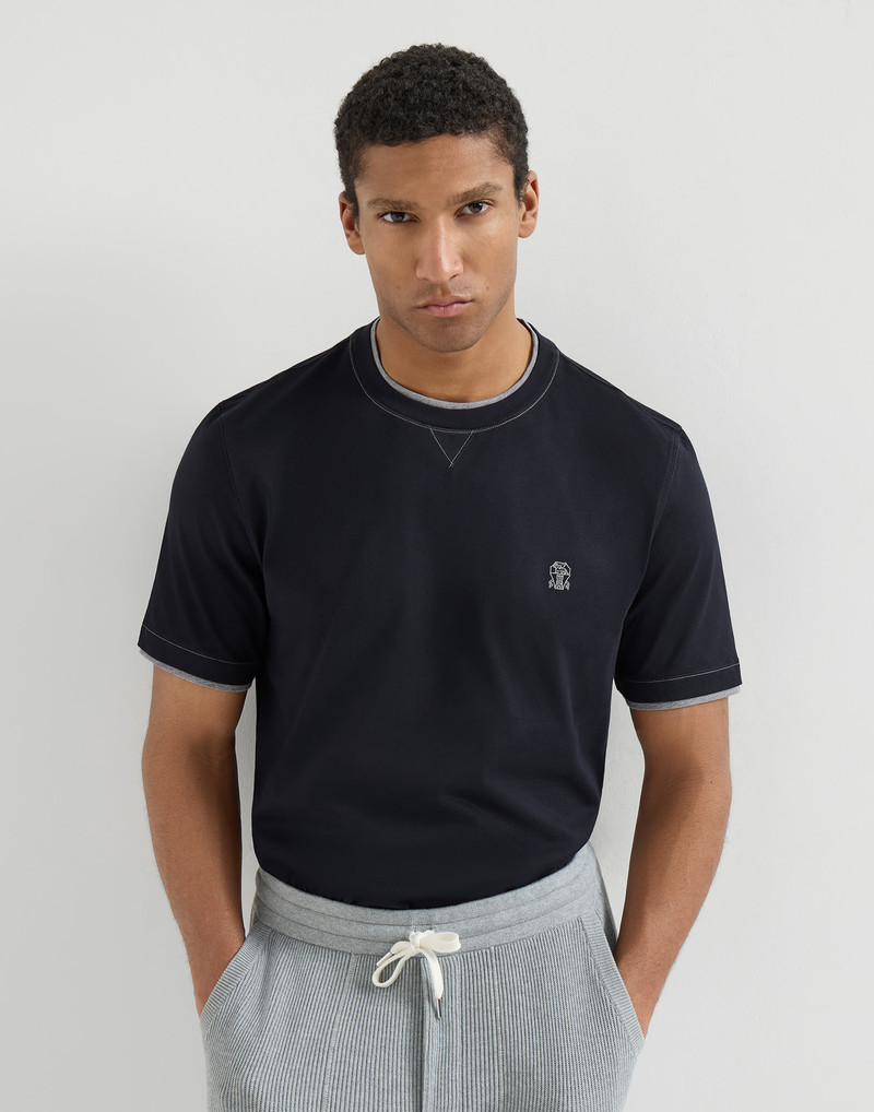 Cotton jersey crew neck T-shirt with logo and faux-layering 5