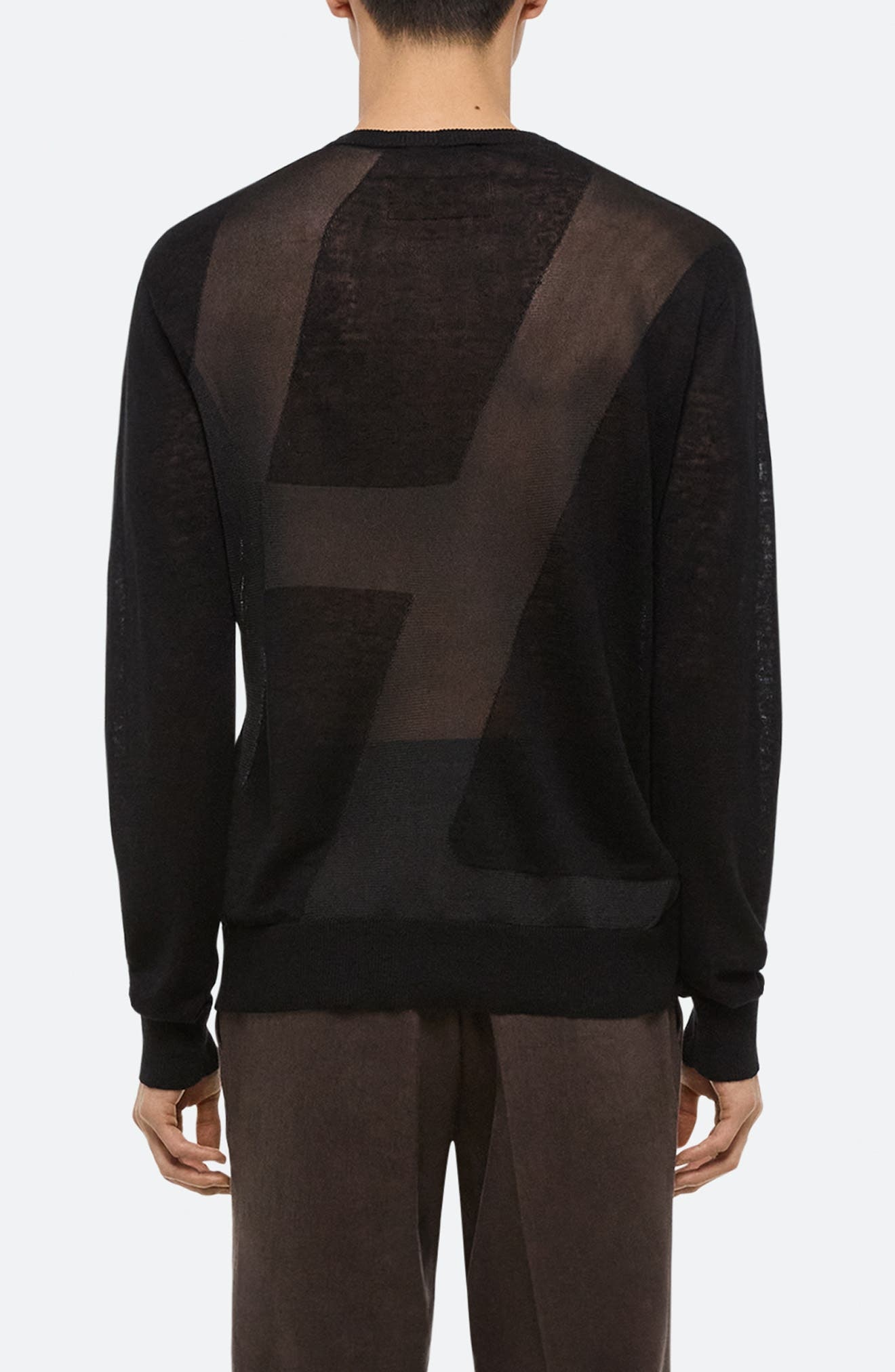 Helmut Lang Sheer Logo Linen Long Sleeve T-Shirt in Black at Nordstrom - 2