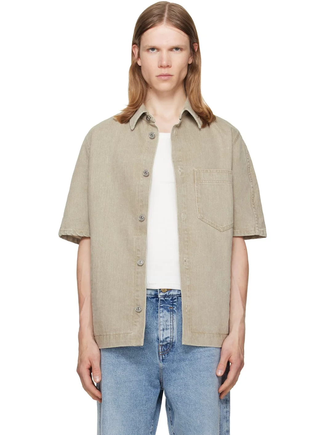 Beige Faded Denim Shirt - 1