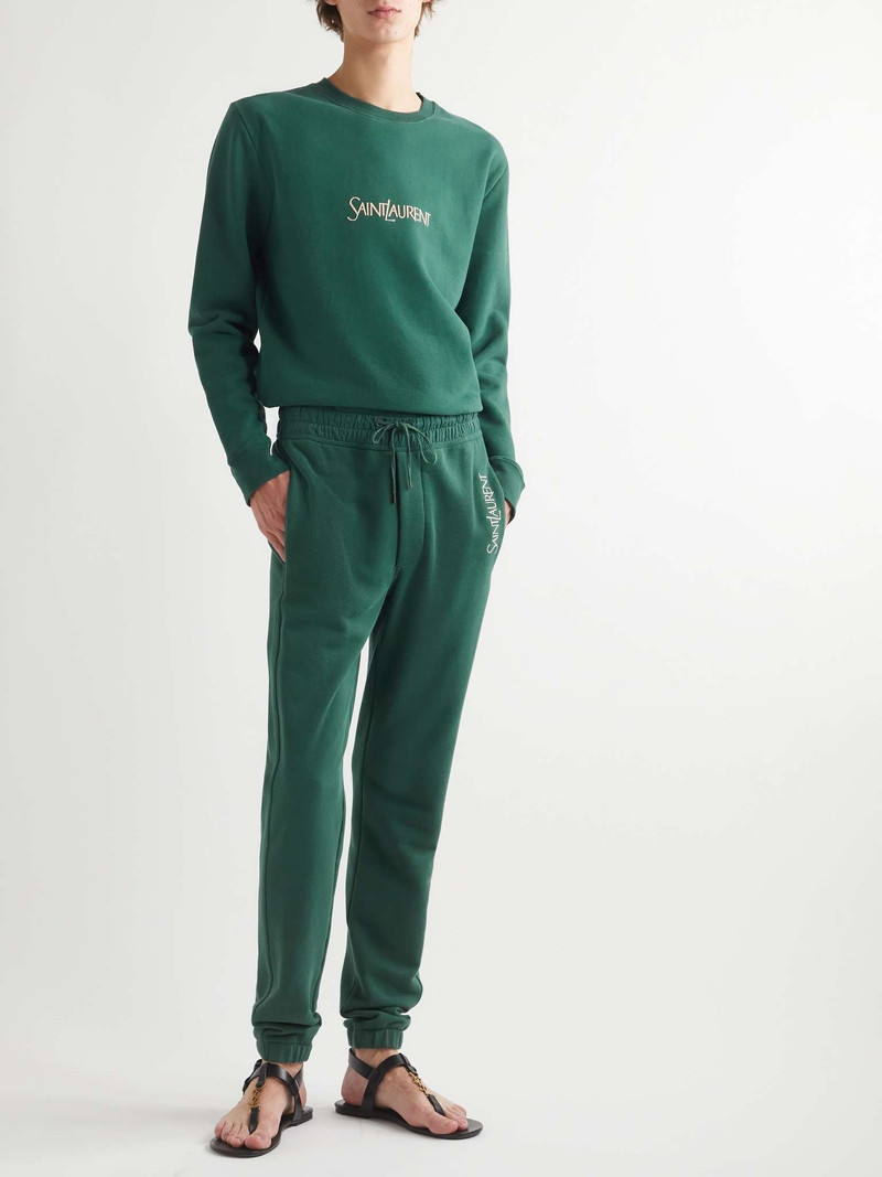 SAINT LAURENT Tapered Logo-Embroidered Cotton-Jersey Sweatpants outlook