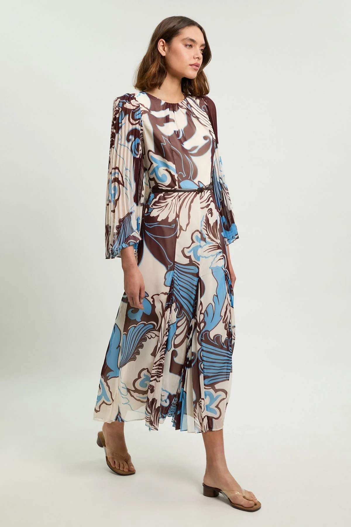 Paisley Blue Pleated Woven Maxi Dress - 1