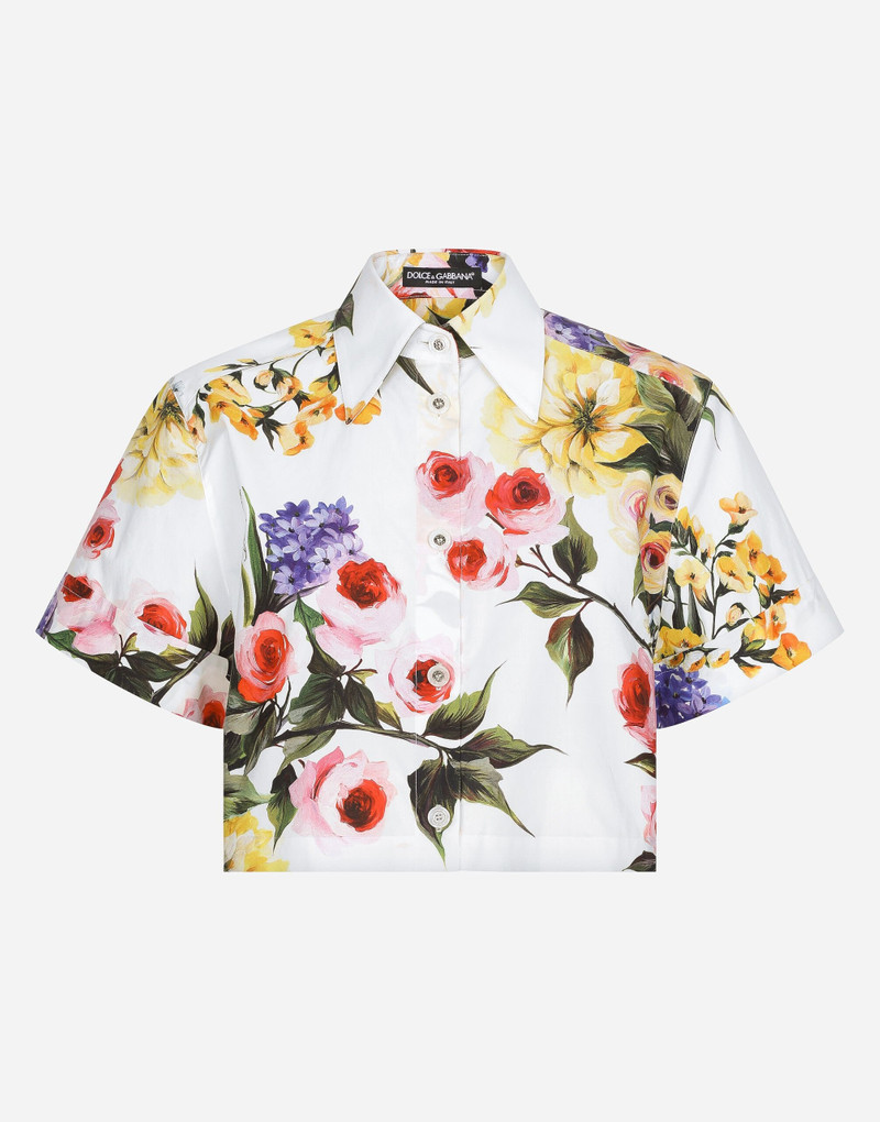 Short cotton shirt with garden print 1