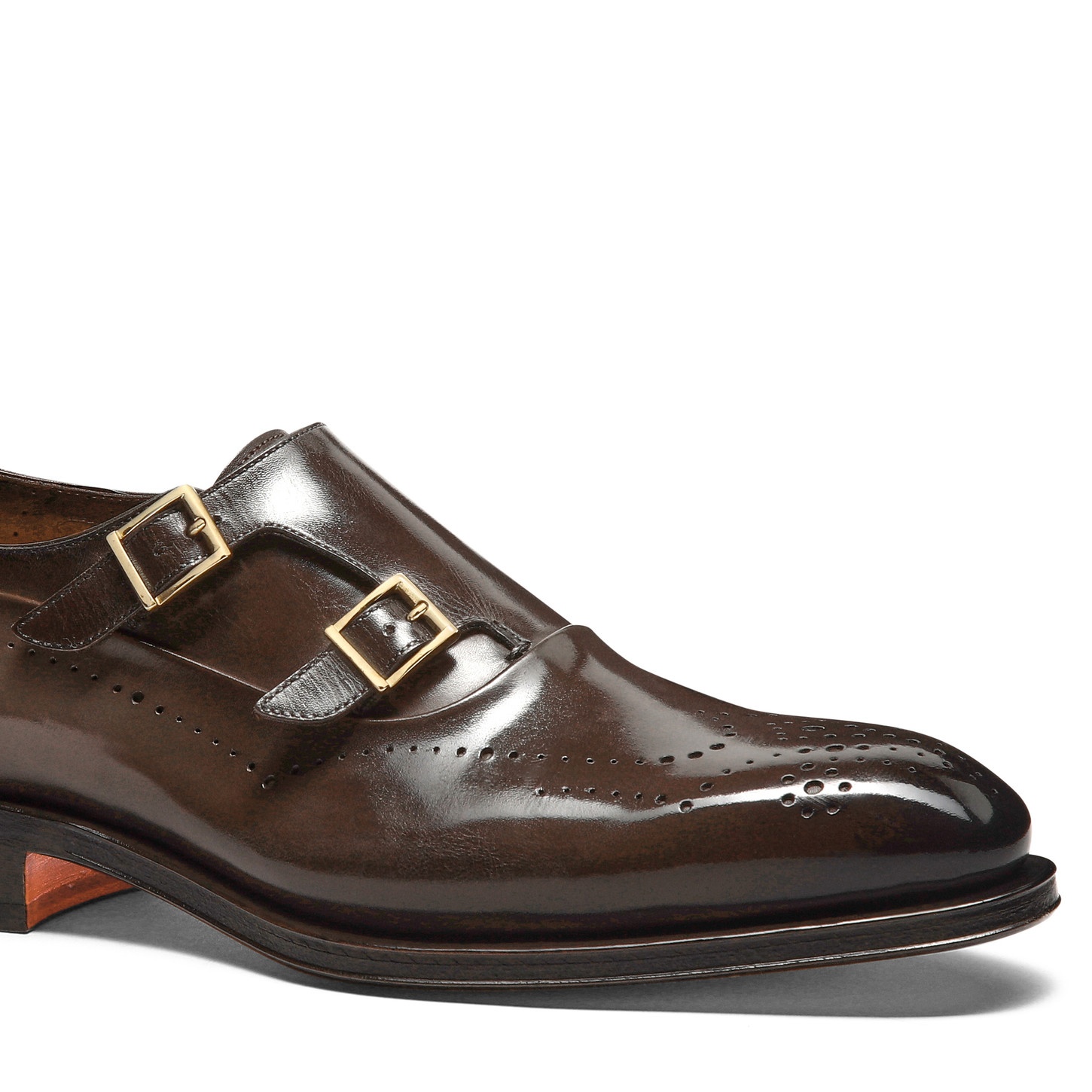 Men's brown leather double-buckle brogue shoe - 6