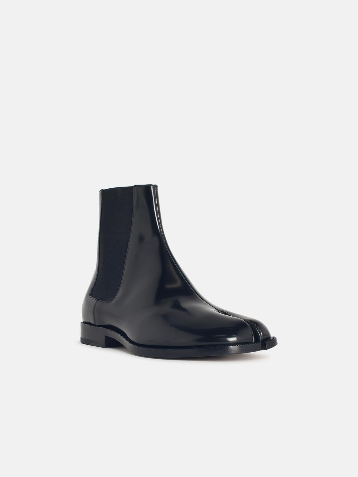 BLACK LEATHER TABI ANKLE BOOTS - 2