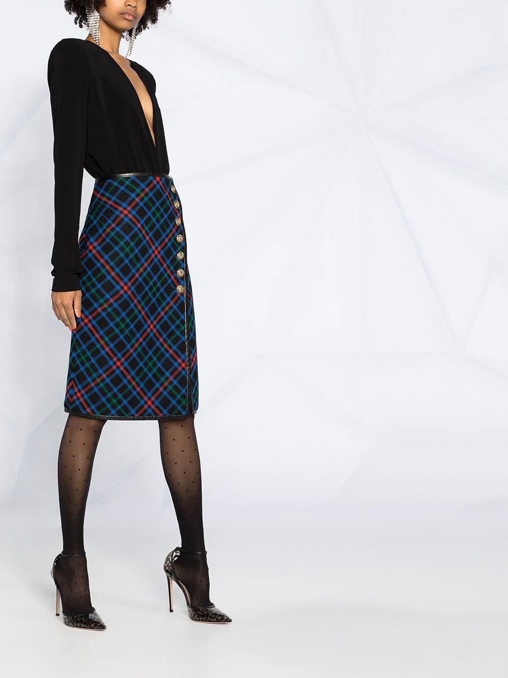 knee-length tartan skirt - 6