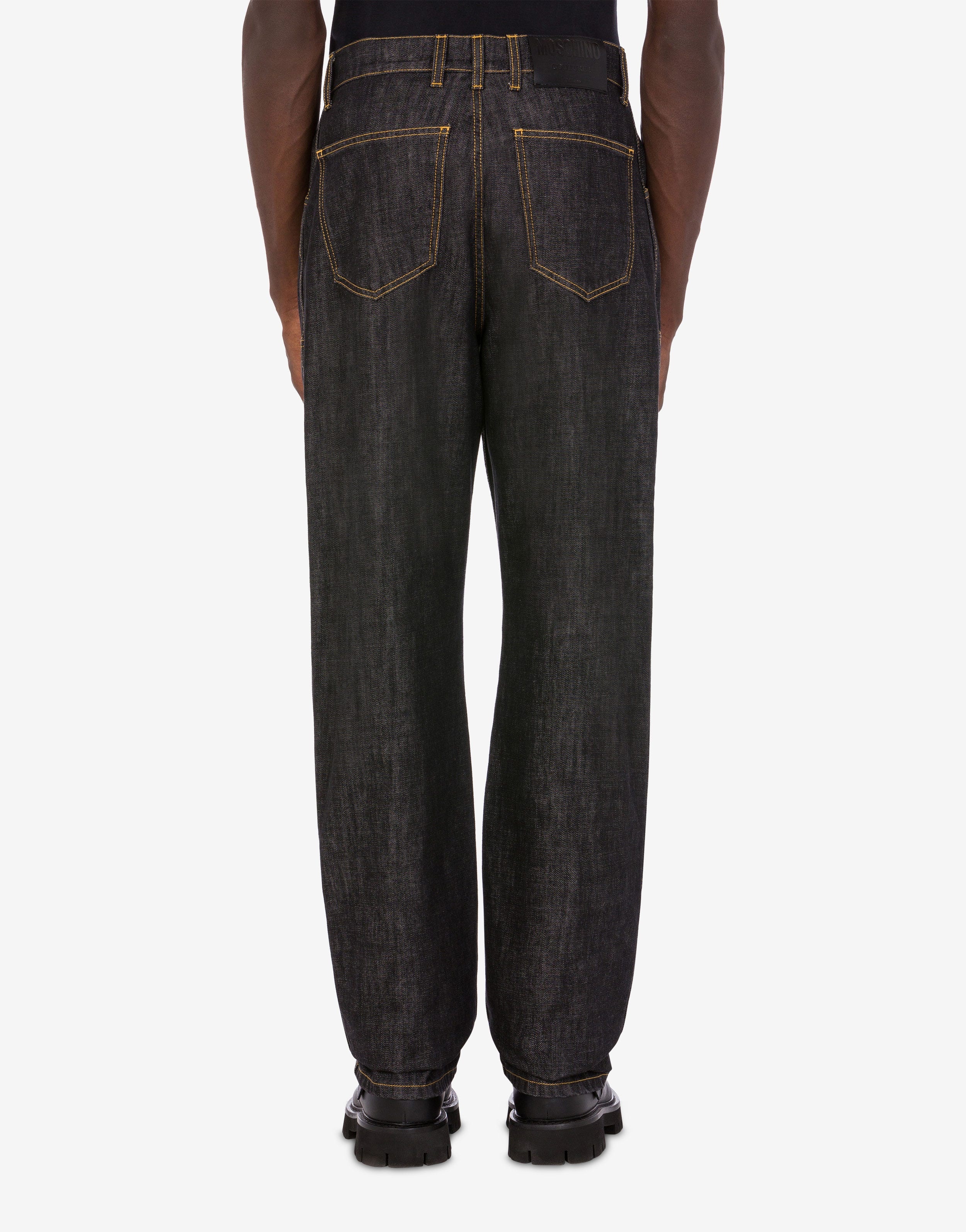 LOGO LABEL BLACK DENIM TROUSERS - 3