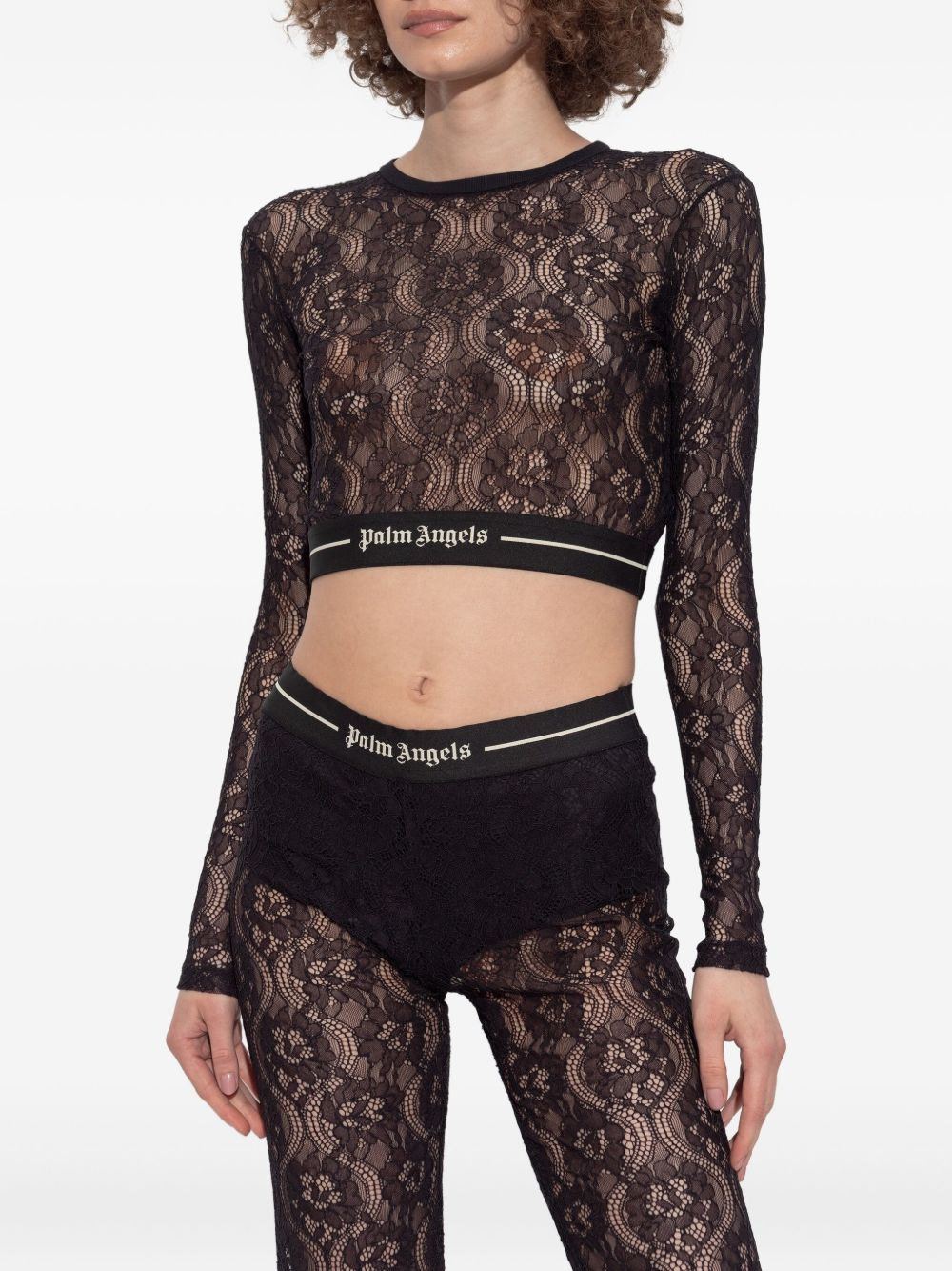 lace-panel long-sleeve top - 3