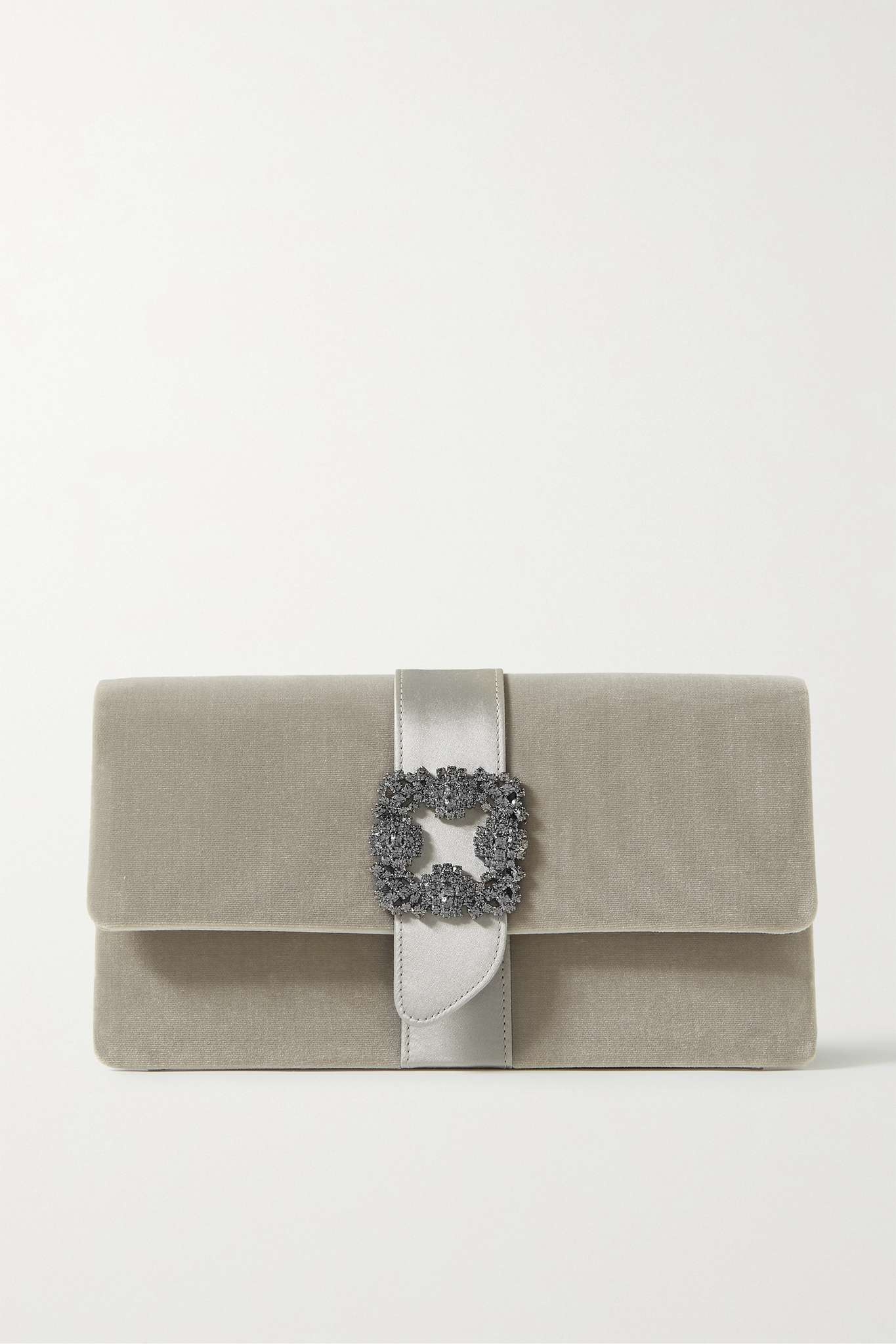 Capri crystal-embellished satin-trimmed velvet clutch - 1